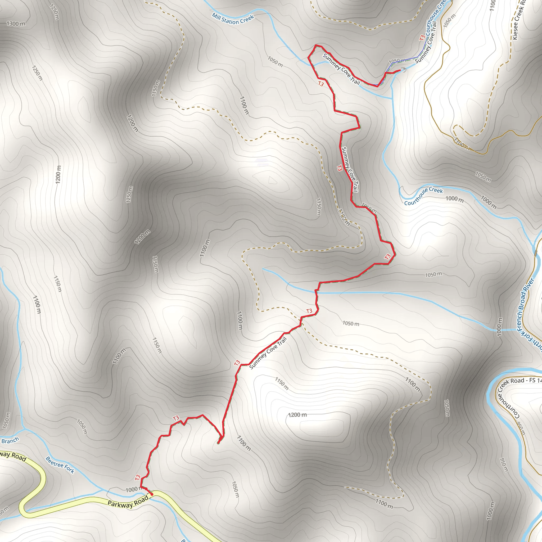 Courthouse Falls via Summey Cove Trail mobile static map