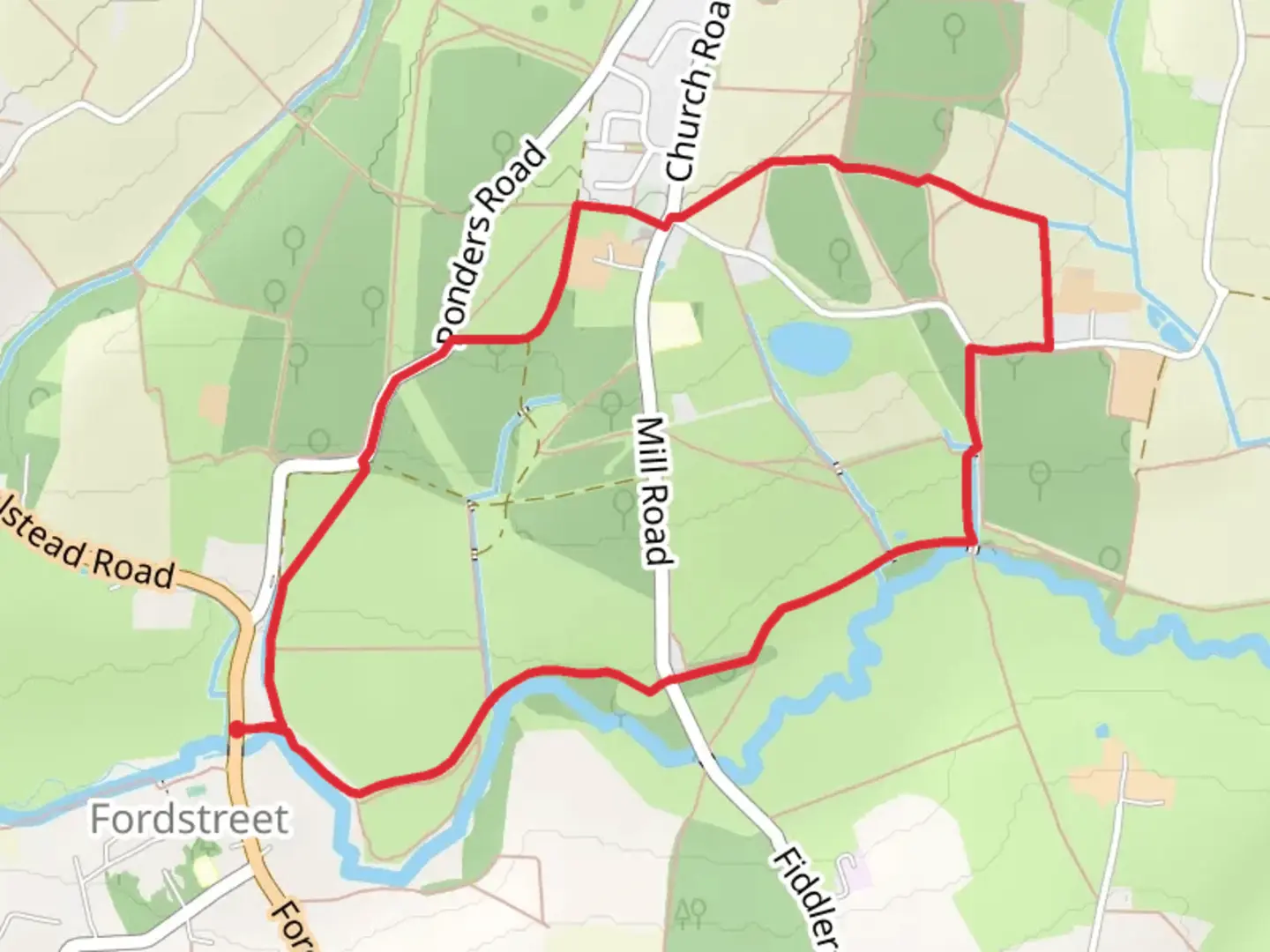 An image depicting the trail Fordham Hall Walk in Colne Valley and its surrounding area.