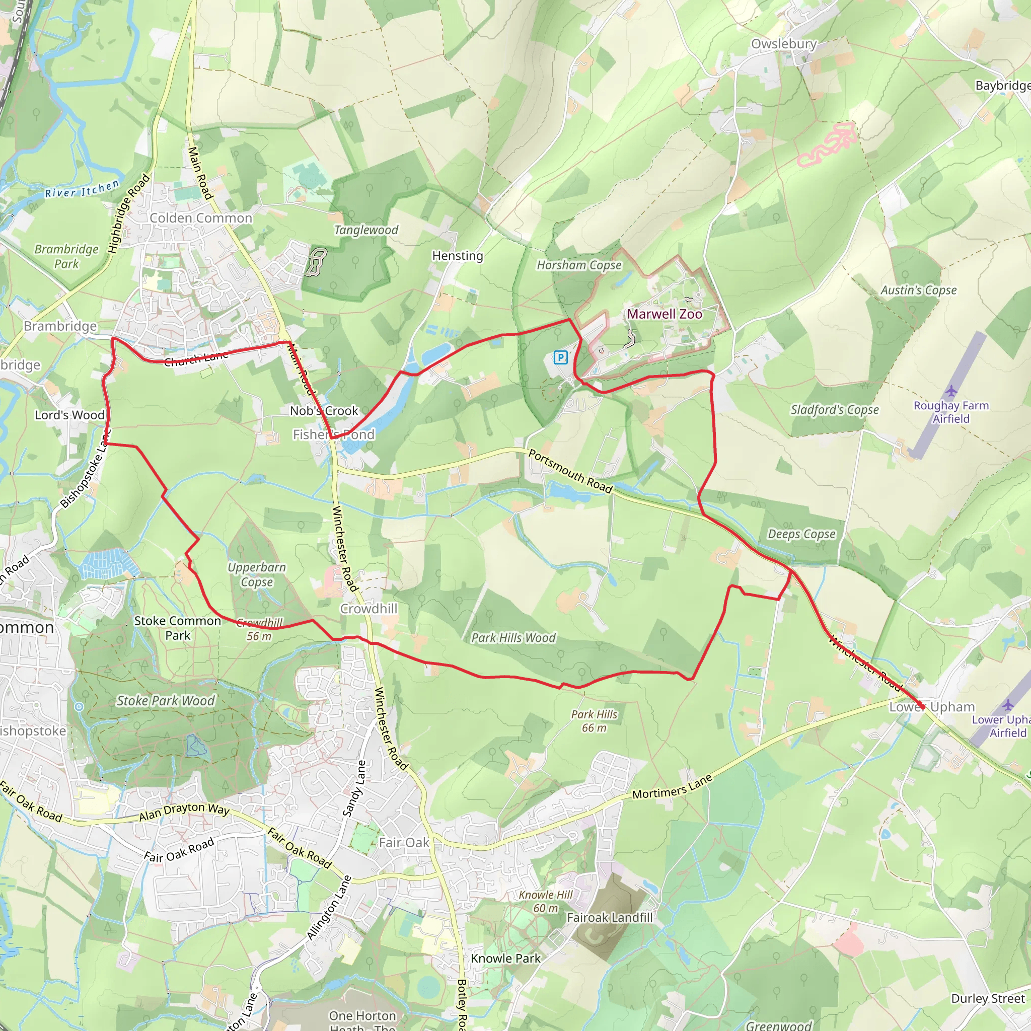 Lower Upham to Brambridge Loop via Fisher's Pond mobile static map