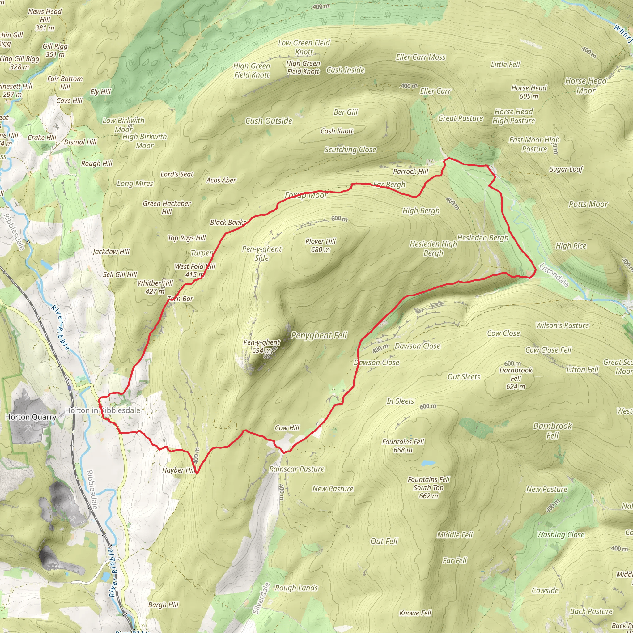 Horton in Ribblesdale, Hesleden and Halton Gill Loop mobile static map