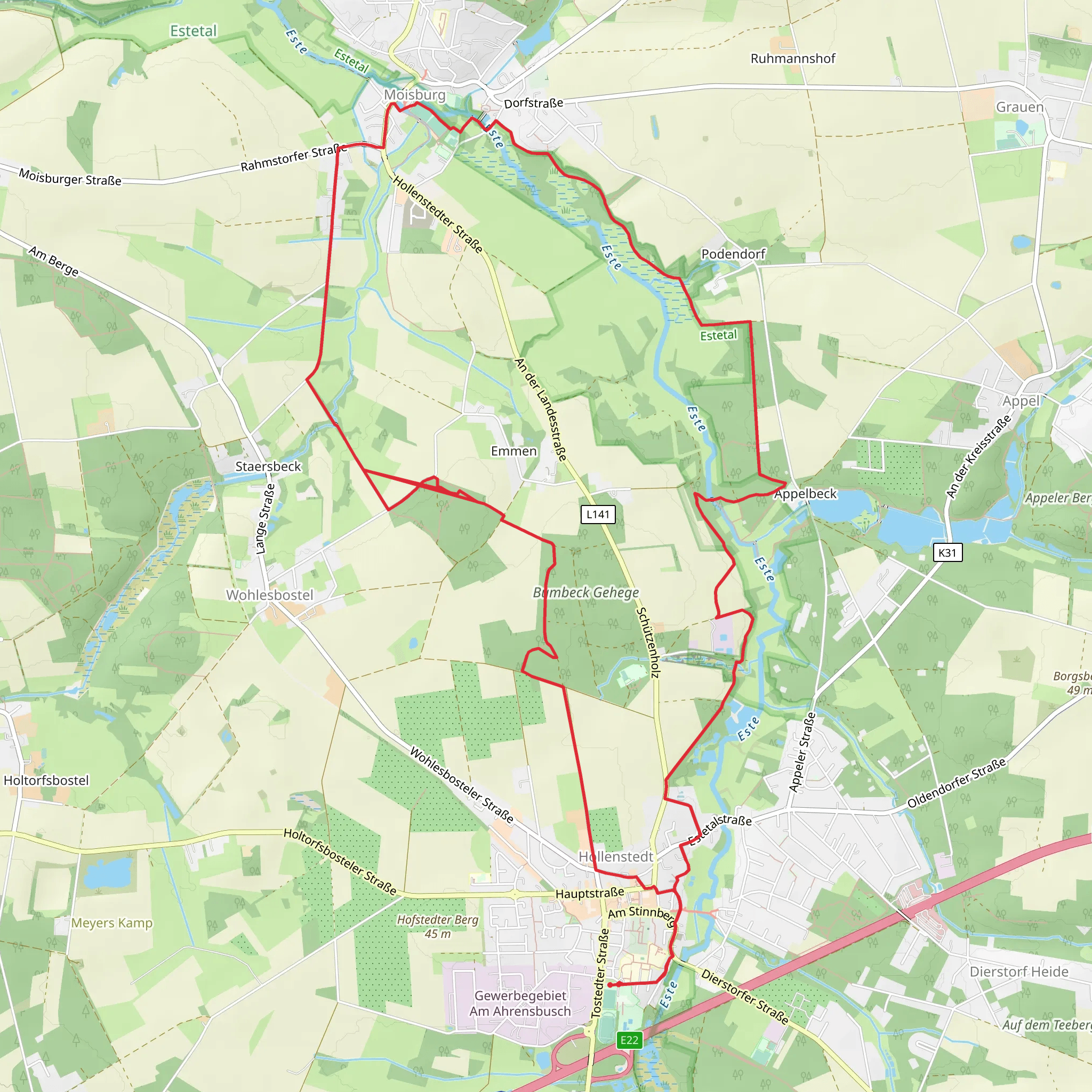 Wander-Tour Este West and Este Wanderweg mobile static map