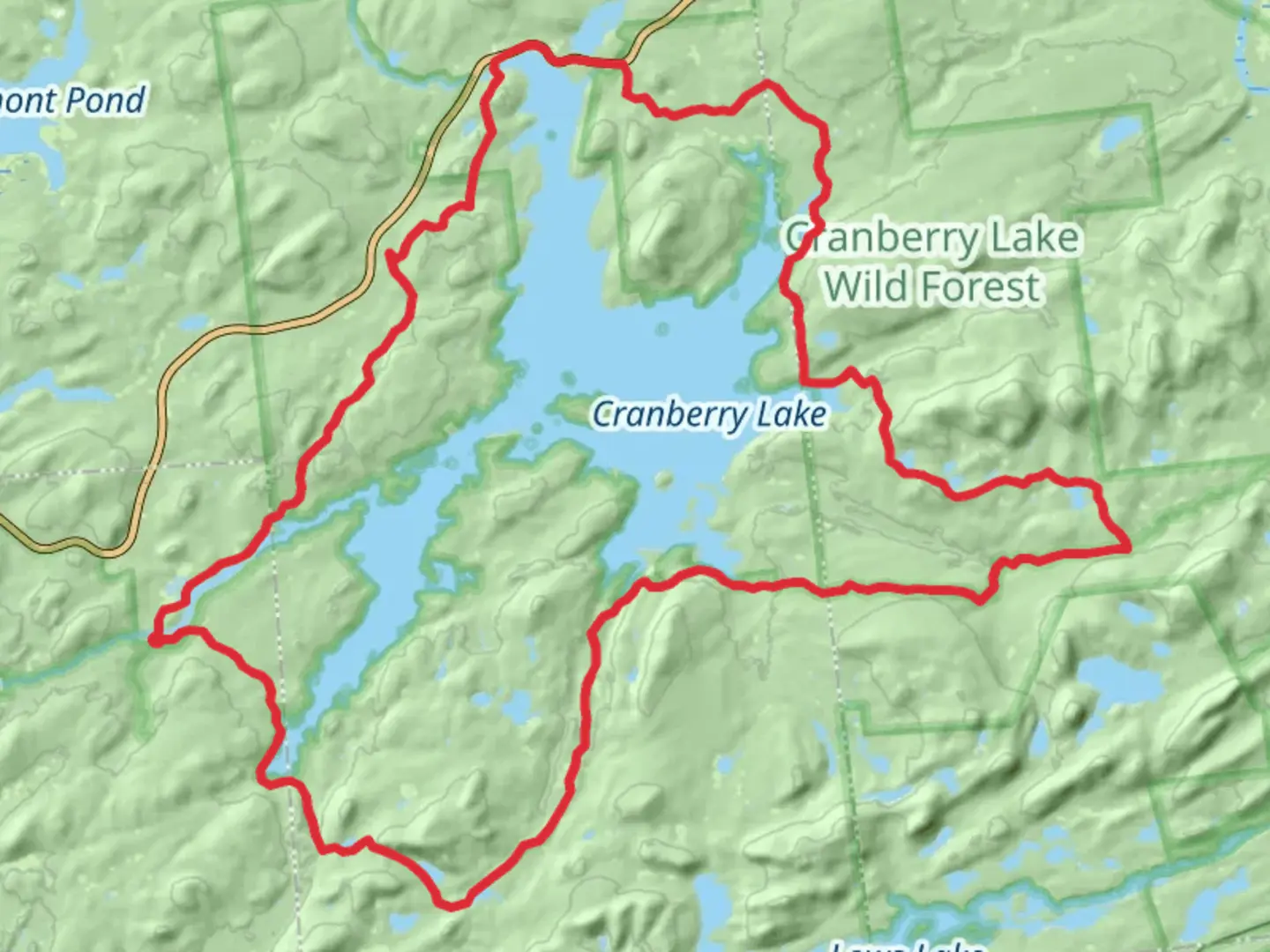 An image depicting the trail Cranberry Lake and Cat Mountain Pond Loop Trail and its surrounding area.