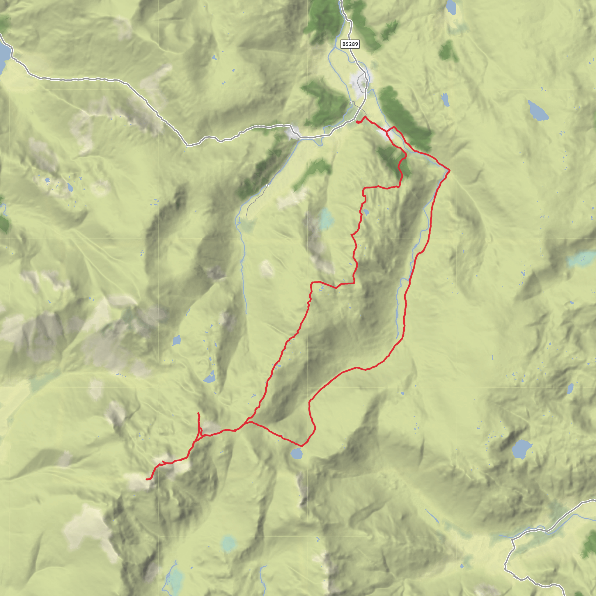 Chapel house farm to Scafell Pike via Langstrath Valley, Angle Tarn, Great End and Bessy Boot Loop mobile static map