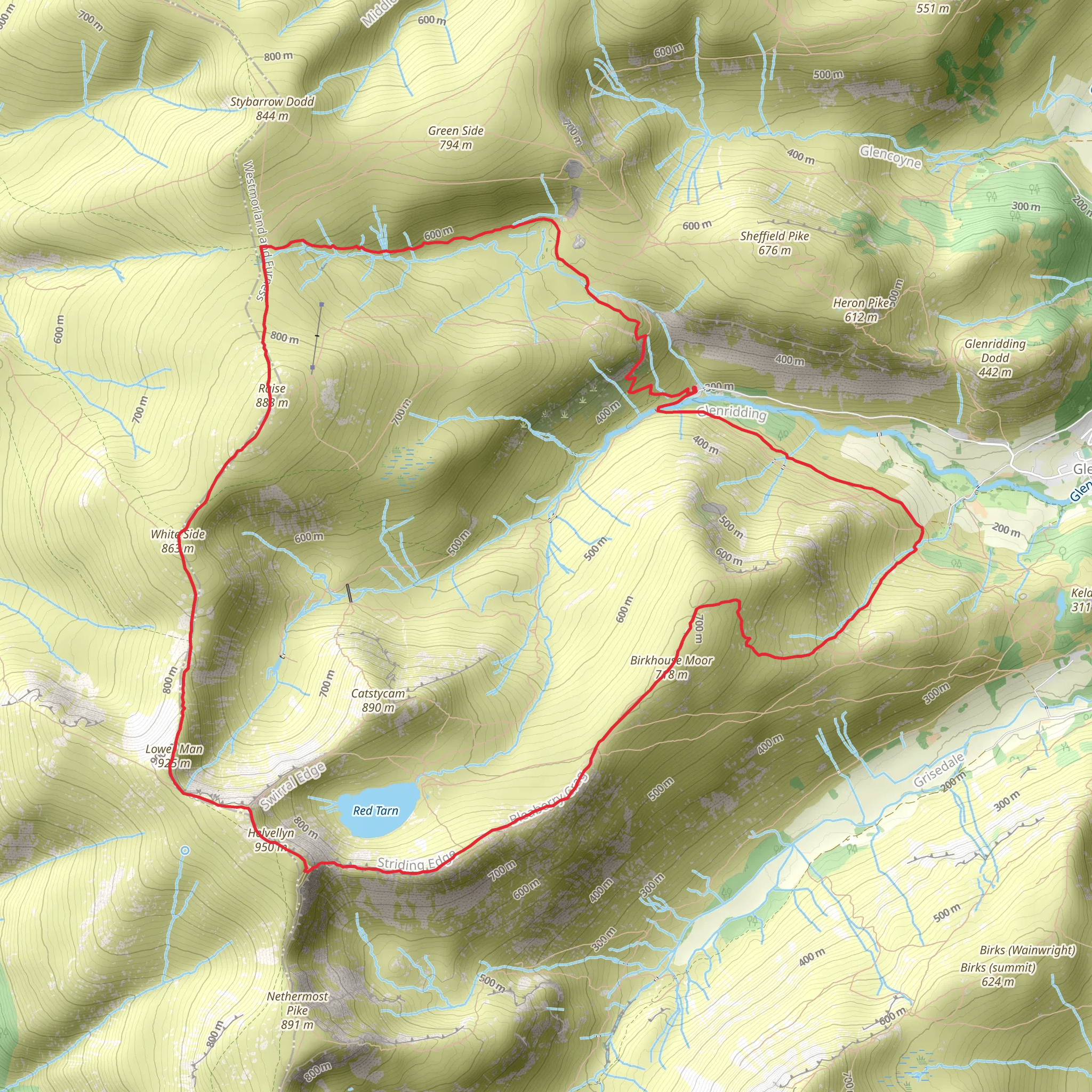 Helvellyn, Lower Man, White Side, Raise and Sticks Pass Loop mobile static map