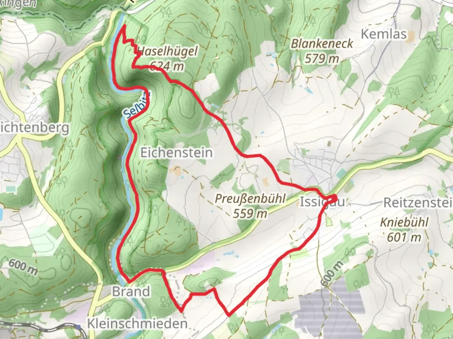 An image depicting the trail Saalepfad and Roehrensteig Loop and its surrounding area.
