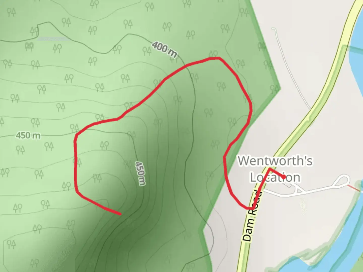 An image depicting the trail Wentworth - Dam Road and its surrounding area.