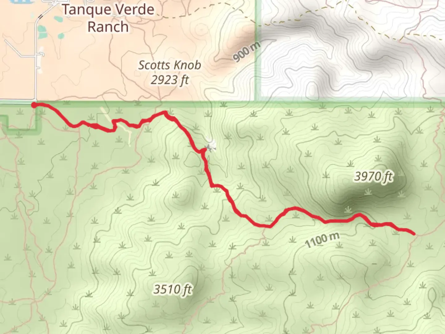 An image depicting the trail Douglas Spring Out and Back and its surrounding area.