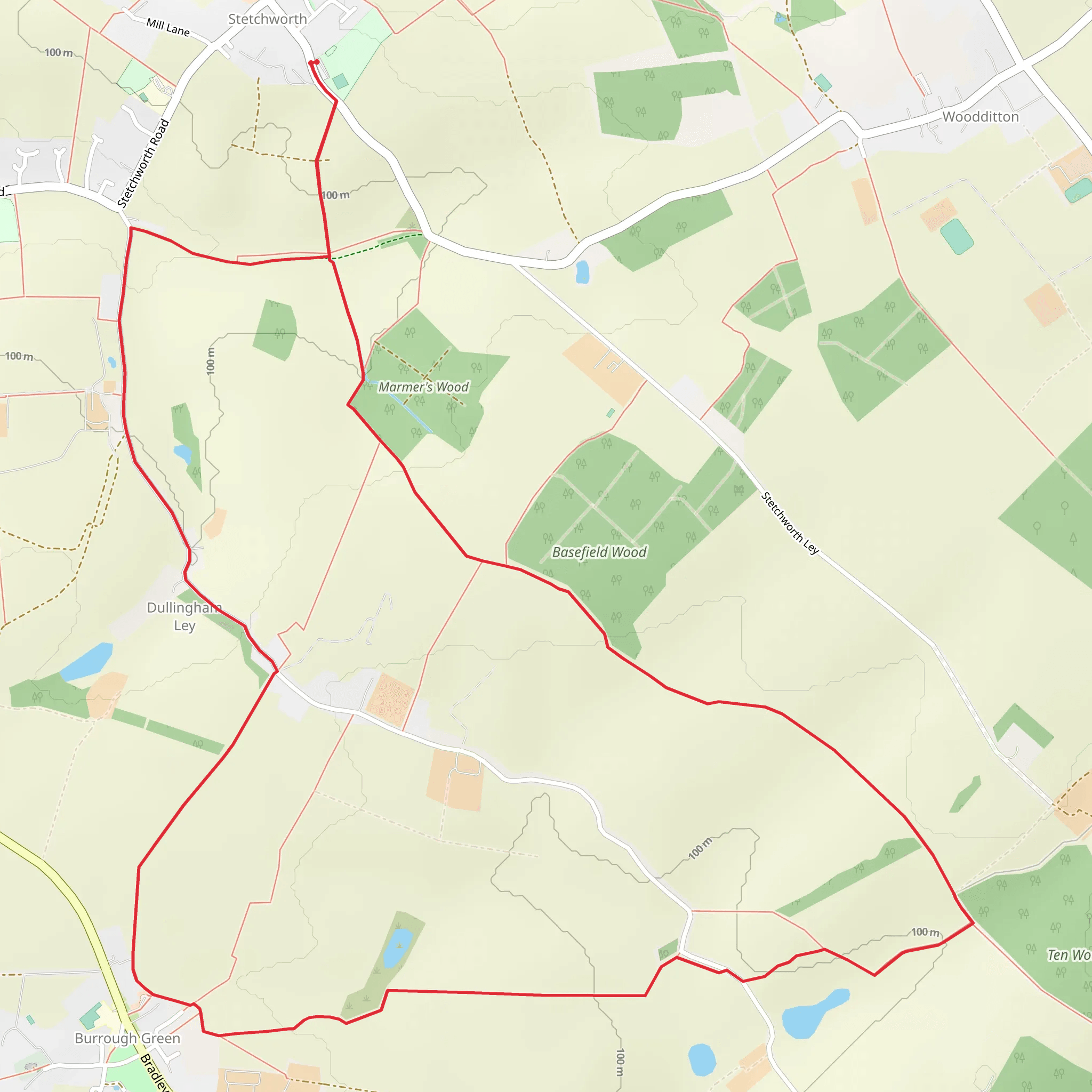 Dullingham Ley, Ten Wood and Marmer's Wood Loop mobile static map