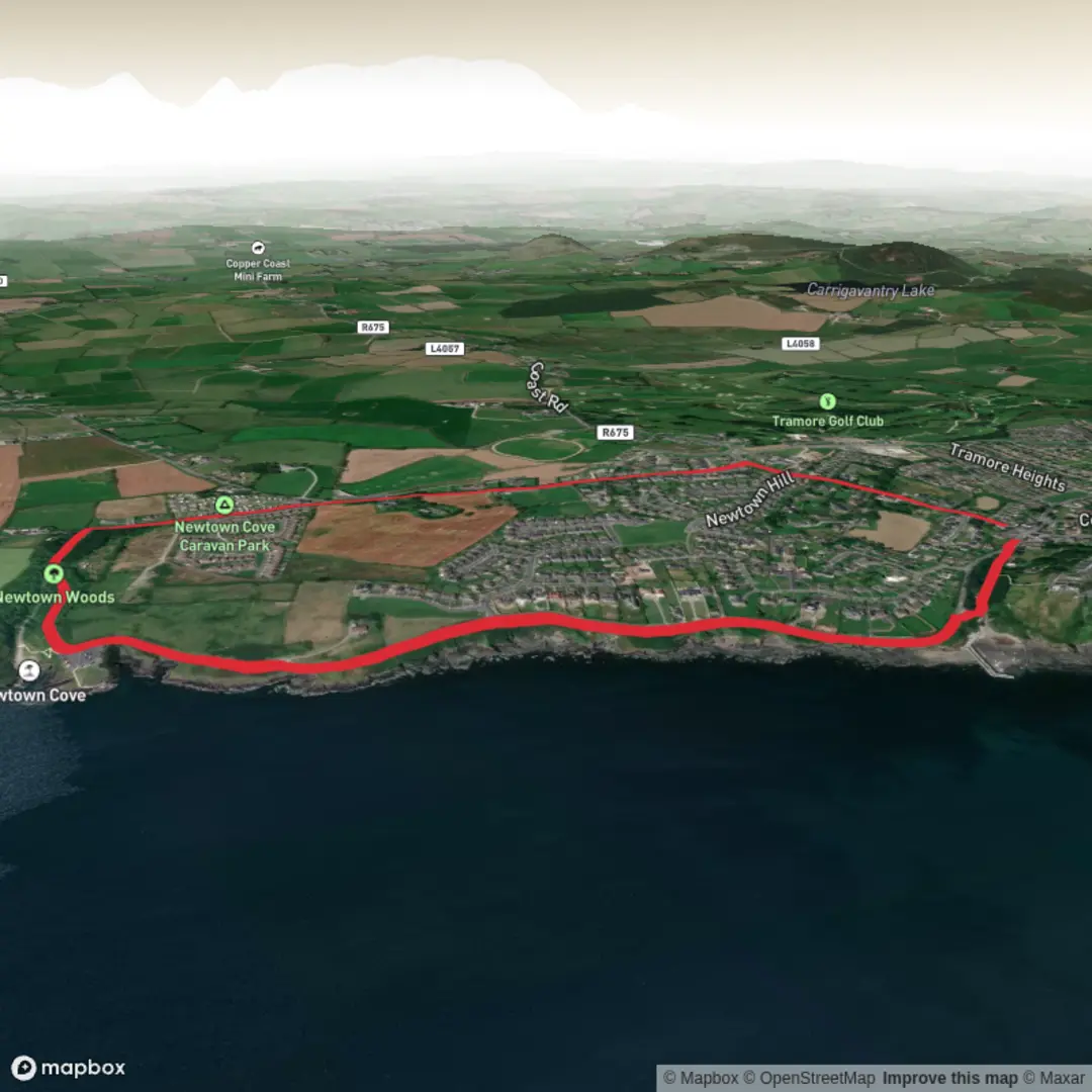 An image depicting the trail Tramore Cliff Road Loop and its surrounding area.