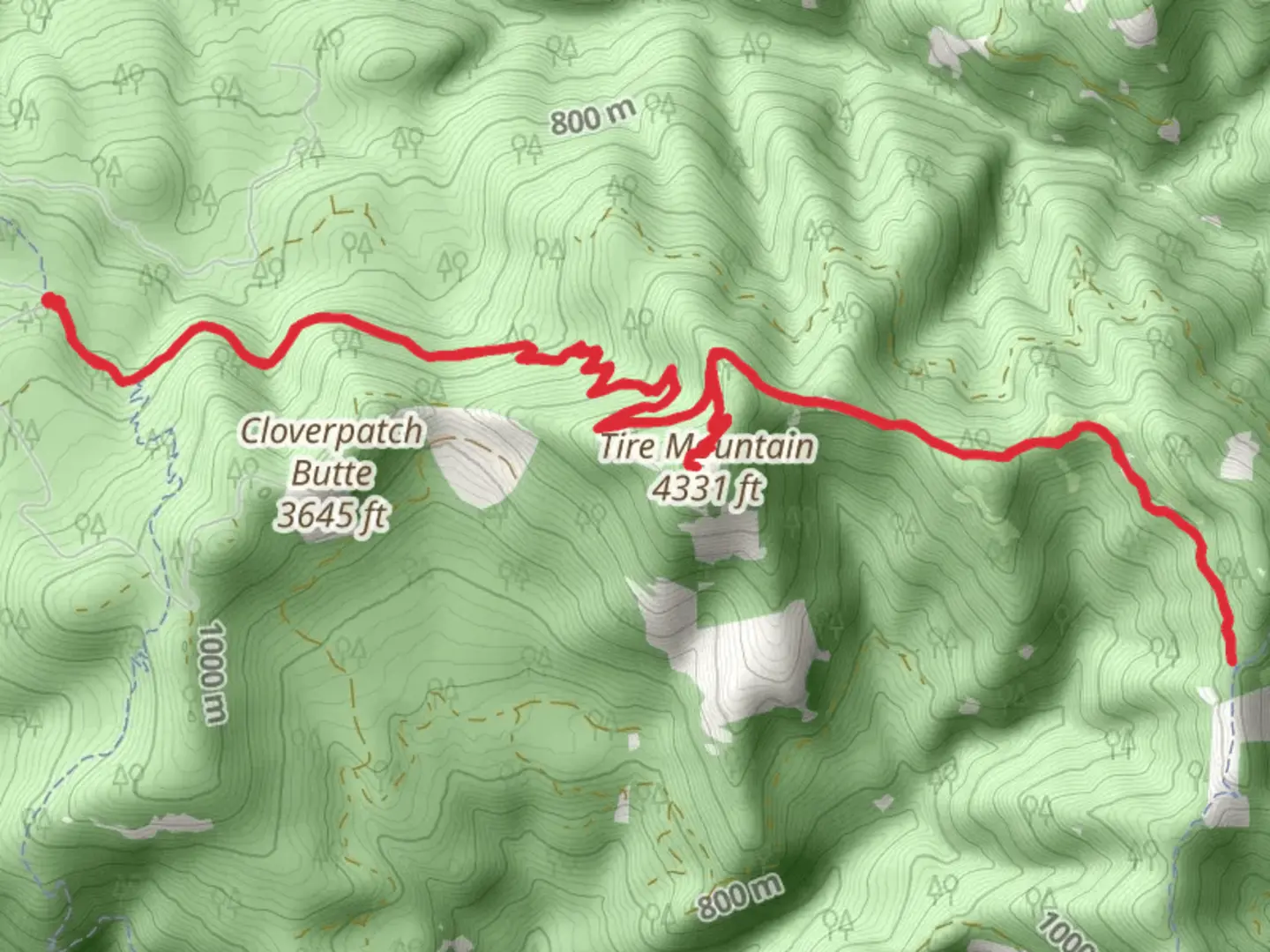 An image depicting the trail Tire Mountain Trail and its surrounding area.