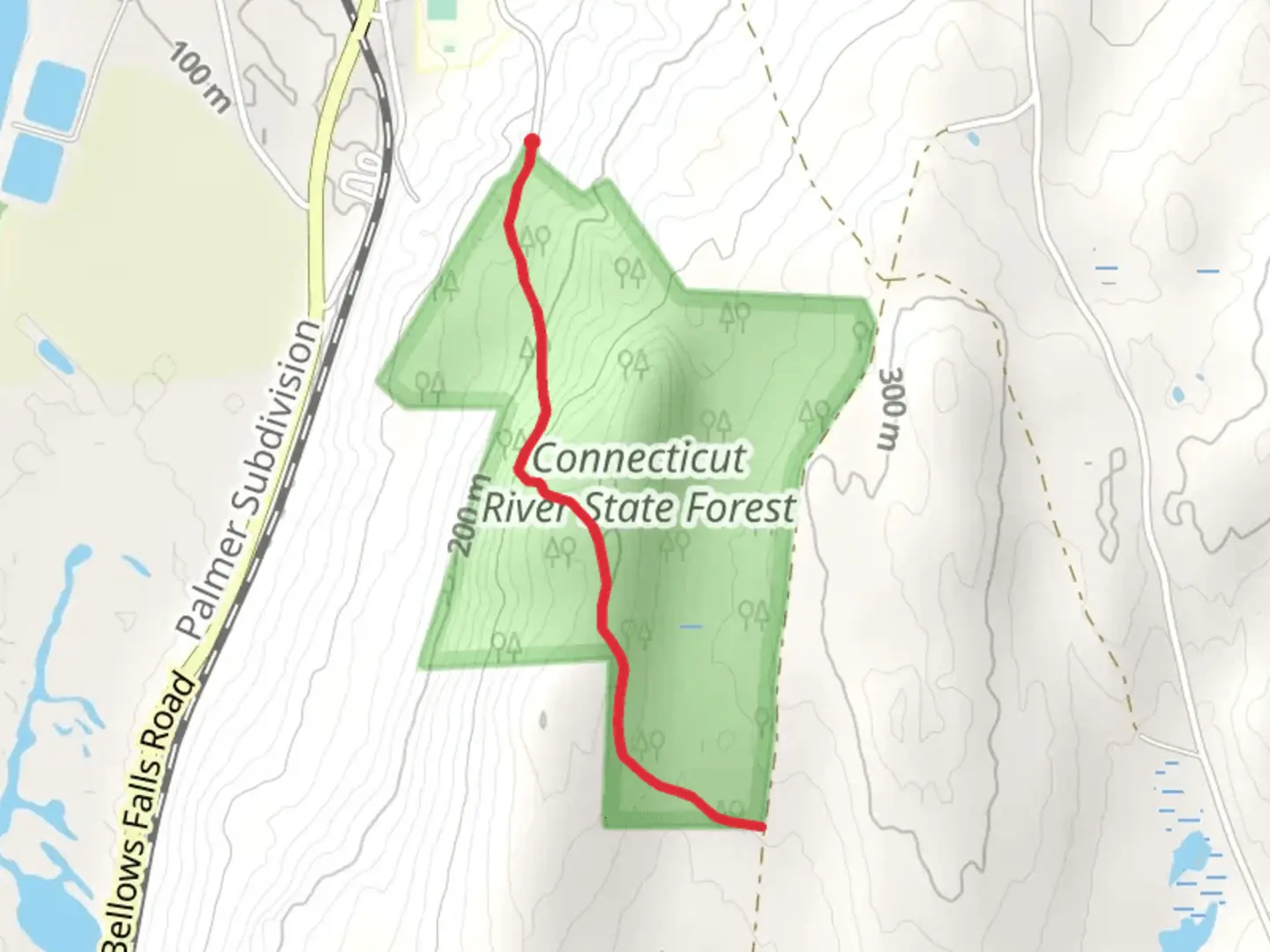 An image depicting the trail Connecticut River State Forest from East Street Extension and its surrounding area.