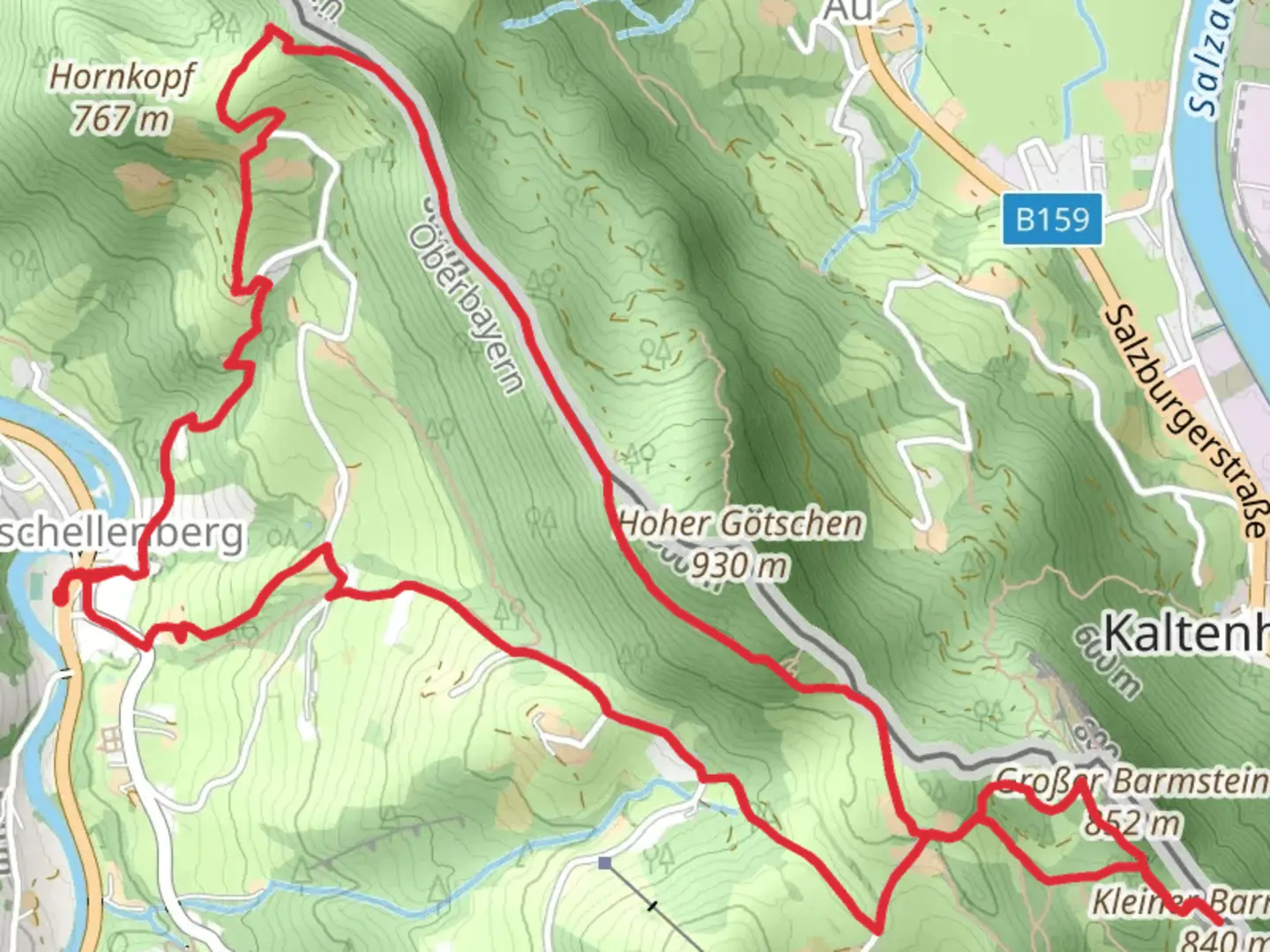 An image depicting the trail Kleiner Barmstein and Neuhaeuslweg Loop and its surrounding area.