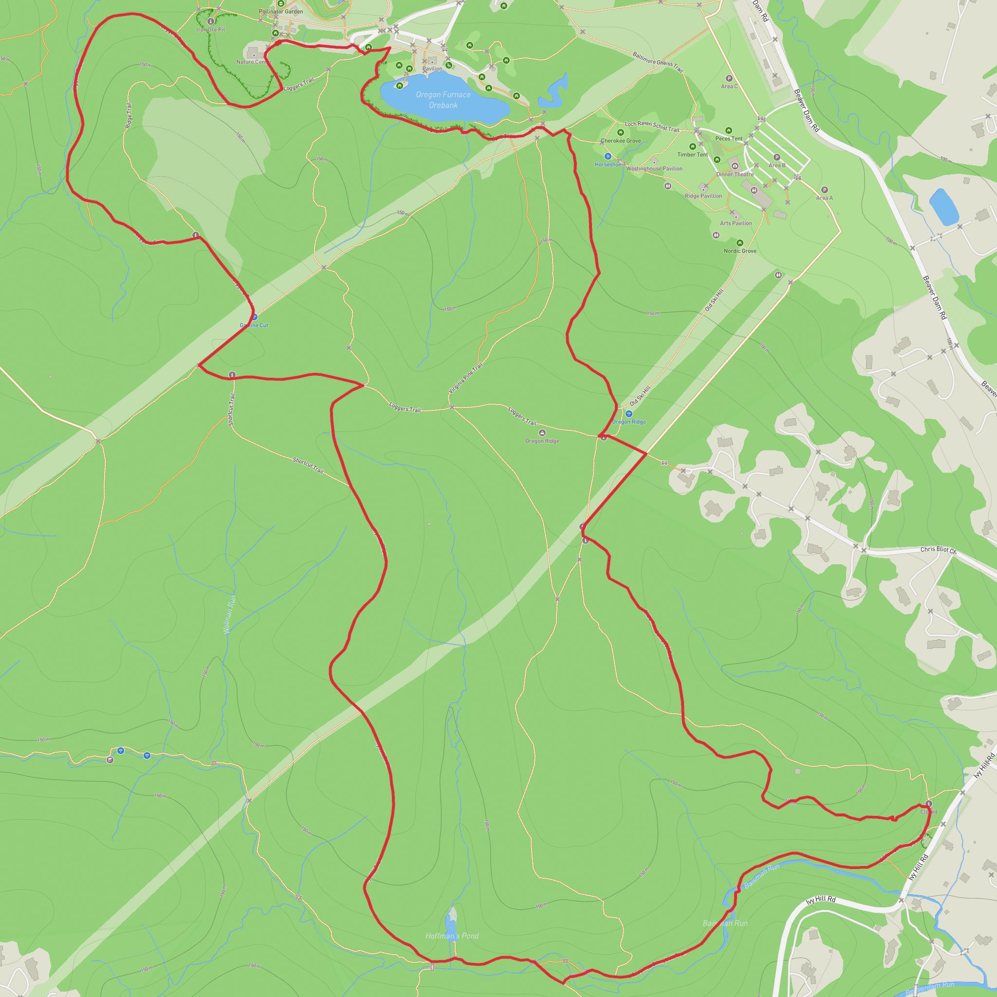 Oregon Furnace Orebank and Oregon Ridge Park via Ivy Hill Trail mobile static map