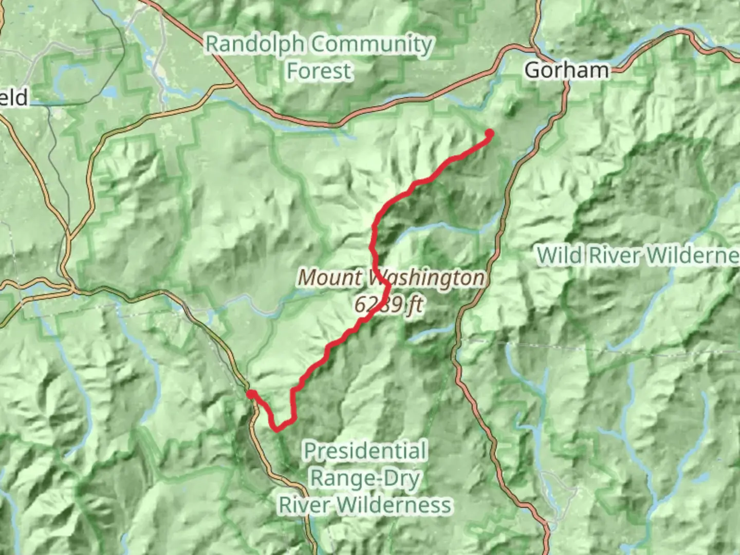An image depicting the trail Mount Madison to Adams Five to Mount Franklin and its surrounding area.
