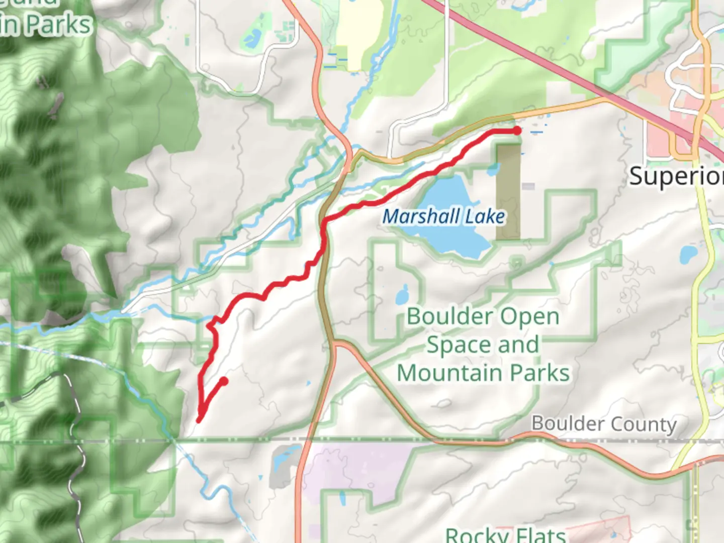An image depicting the trail Community Ditch and Cowdrey Draw Trail and its surrounding area.