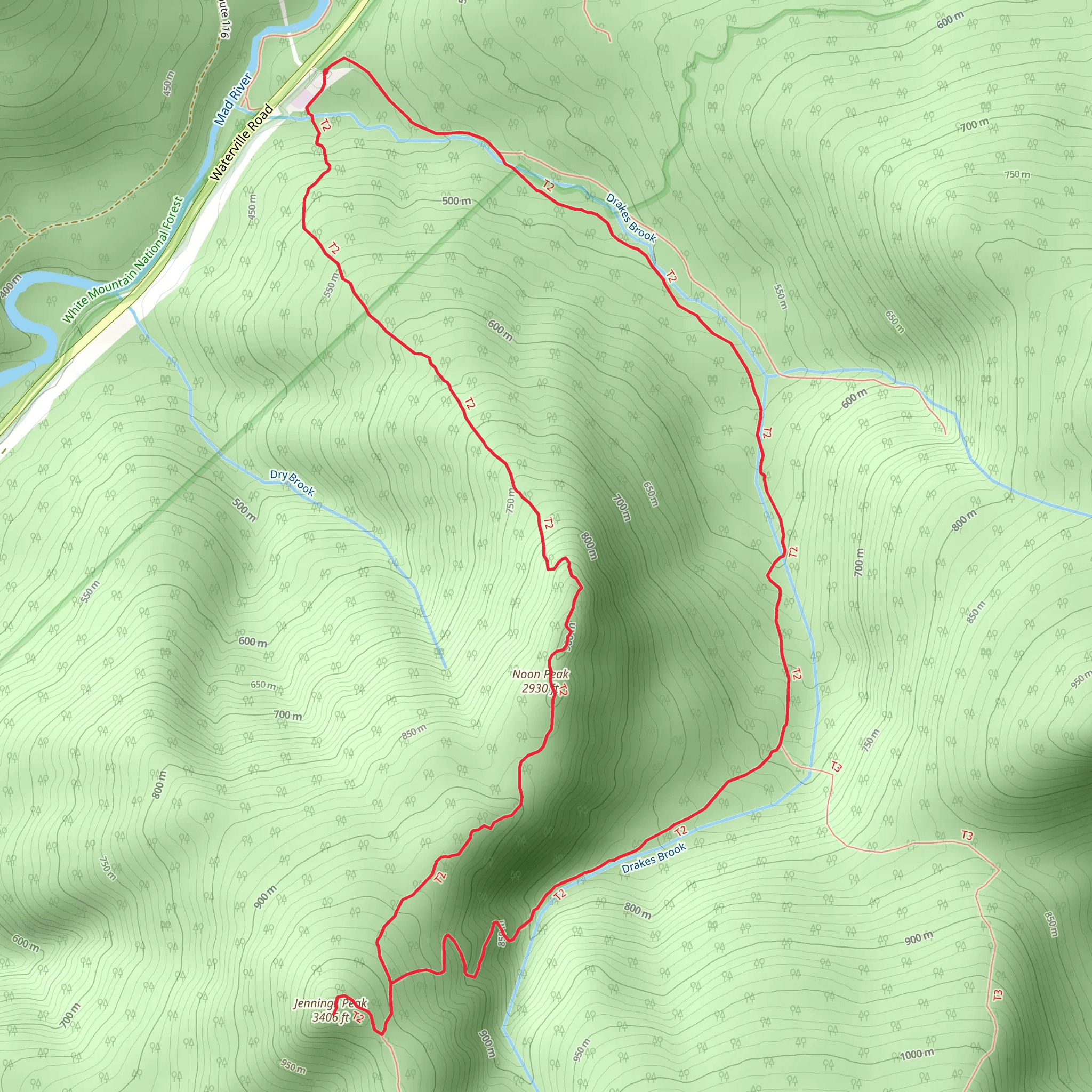 Jennings Peak and Noon Peak Loop via Sandwich Mountain Trail mobile static map