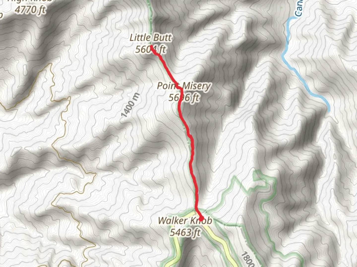 An image depicting the trail Little Butt and Point Misery via Big Butt Trail and its surrounding area.