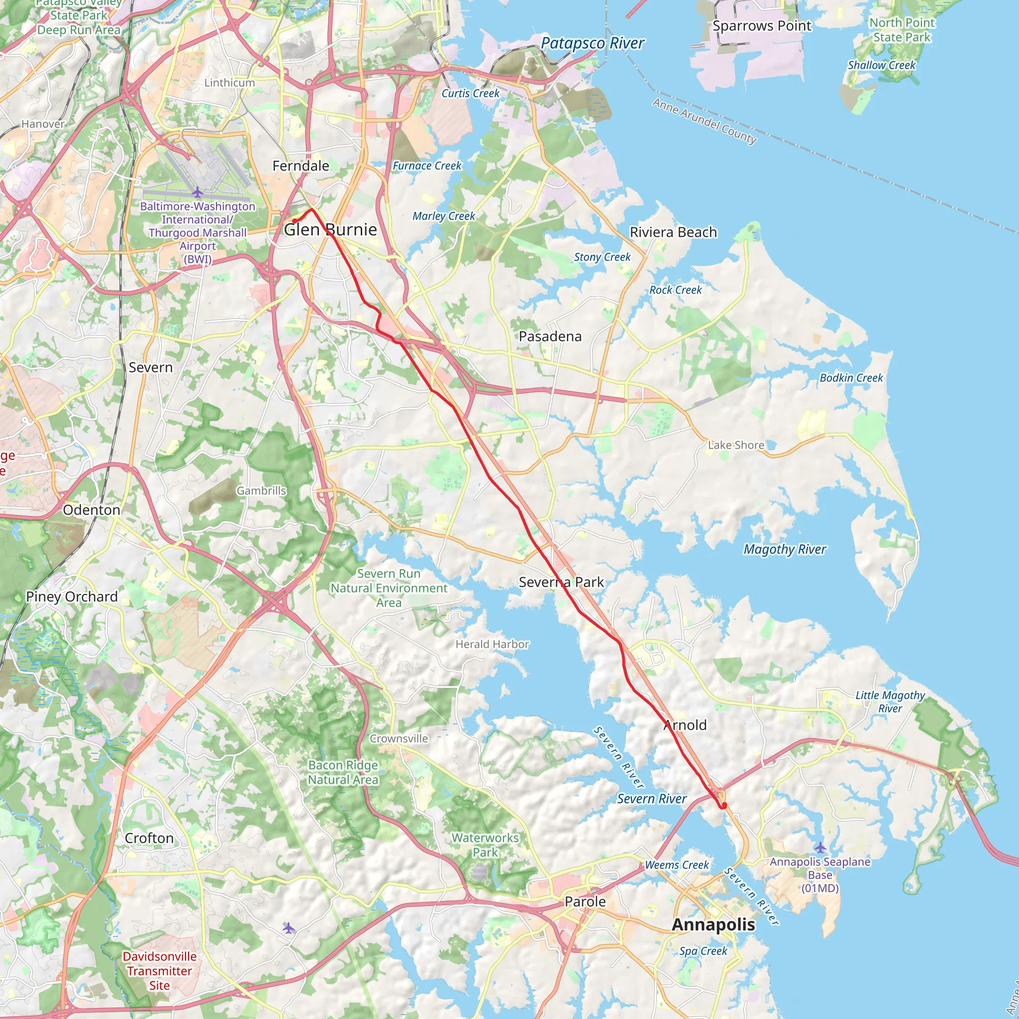 Baltimore and Annapolis Trail via John Overstreet Connector mobile static map