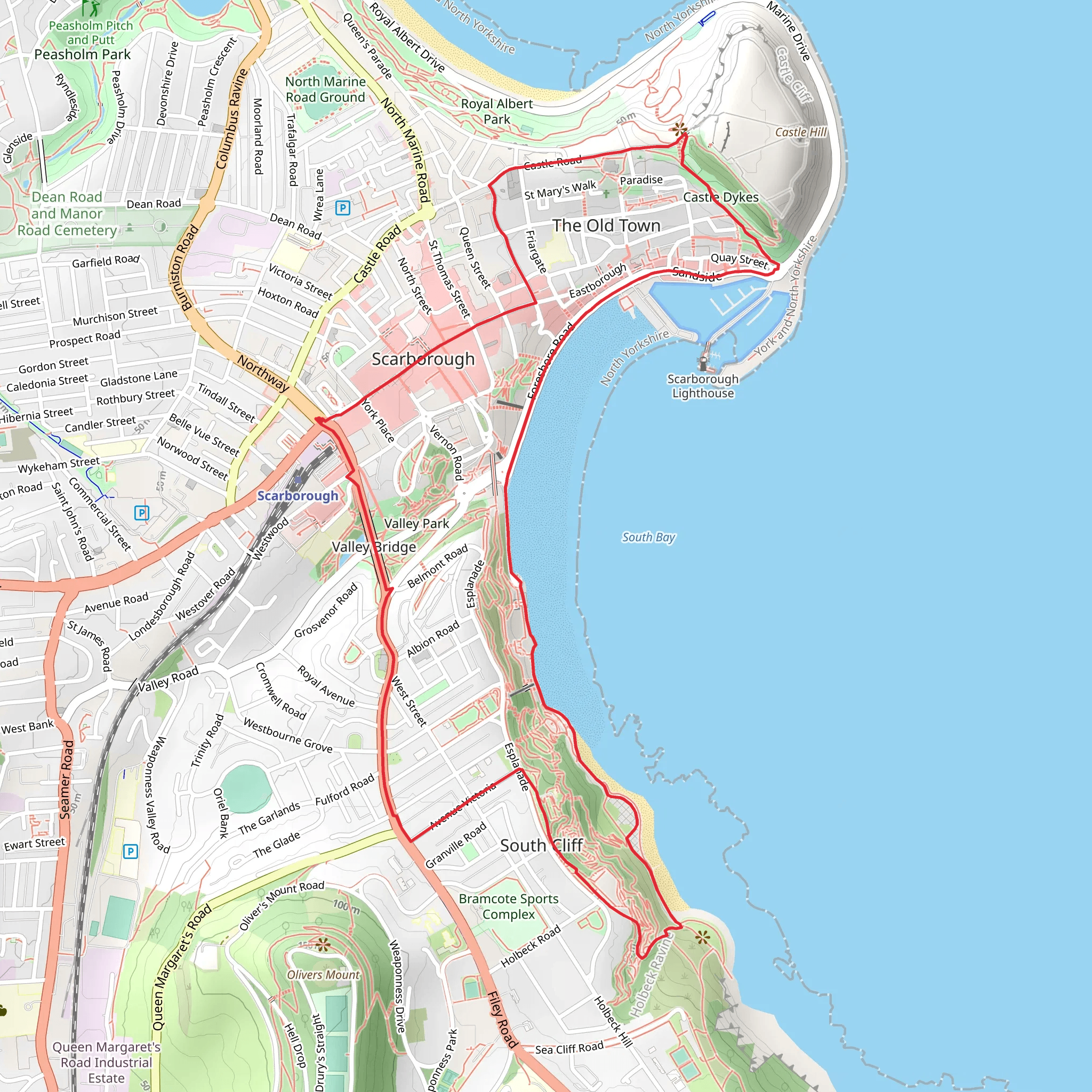 Castle Dykes and South Bay via England Coast Path mobile static map