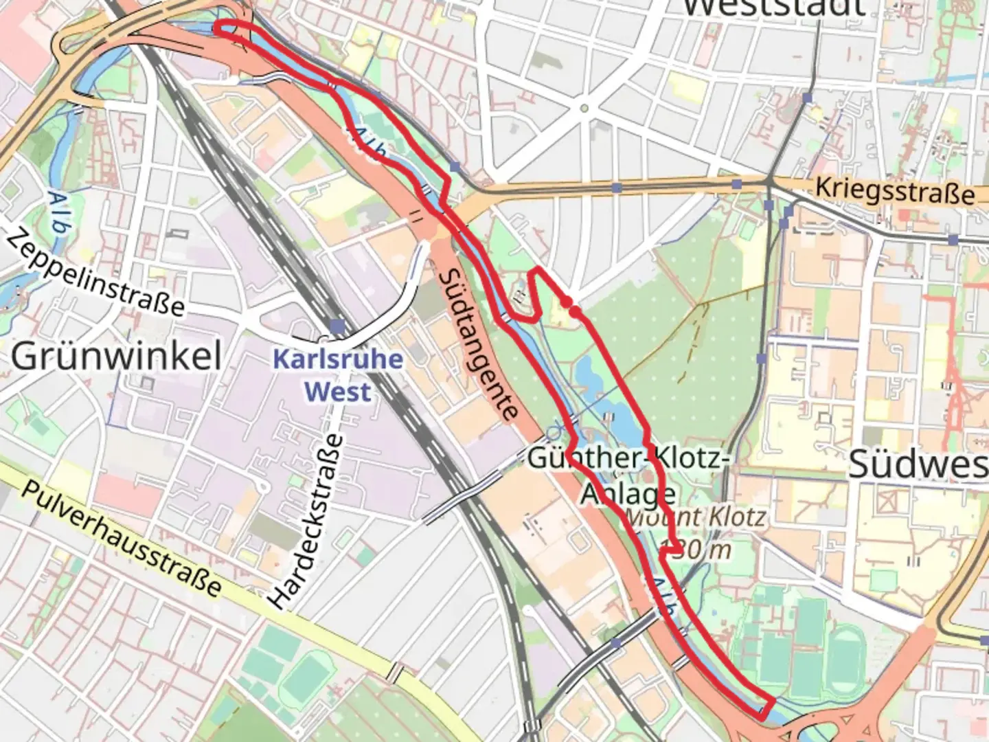 An image depicting the trail Ruderbootsee and Alb Loop via Odenwald Vogesen Weg Teil and its surrounding area.