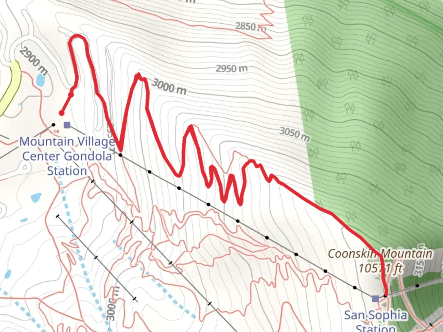 An image depicting the trail Coonskin Mountain via Ridge Trail and its surrounding area.