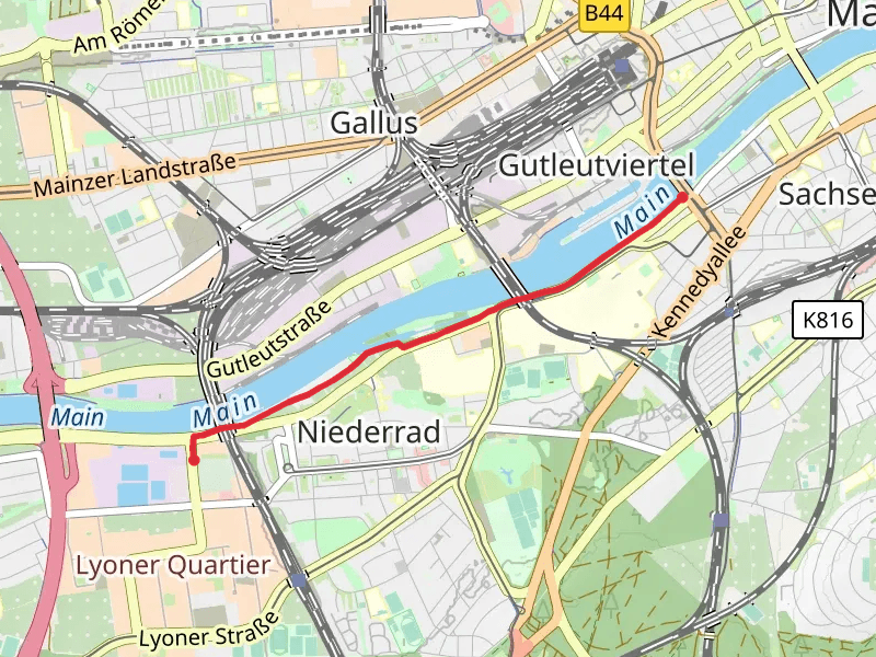Mainuferpark Walk via Mainfeldstraße