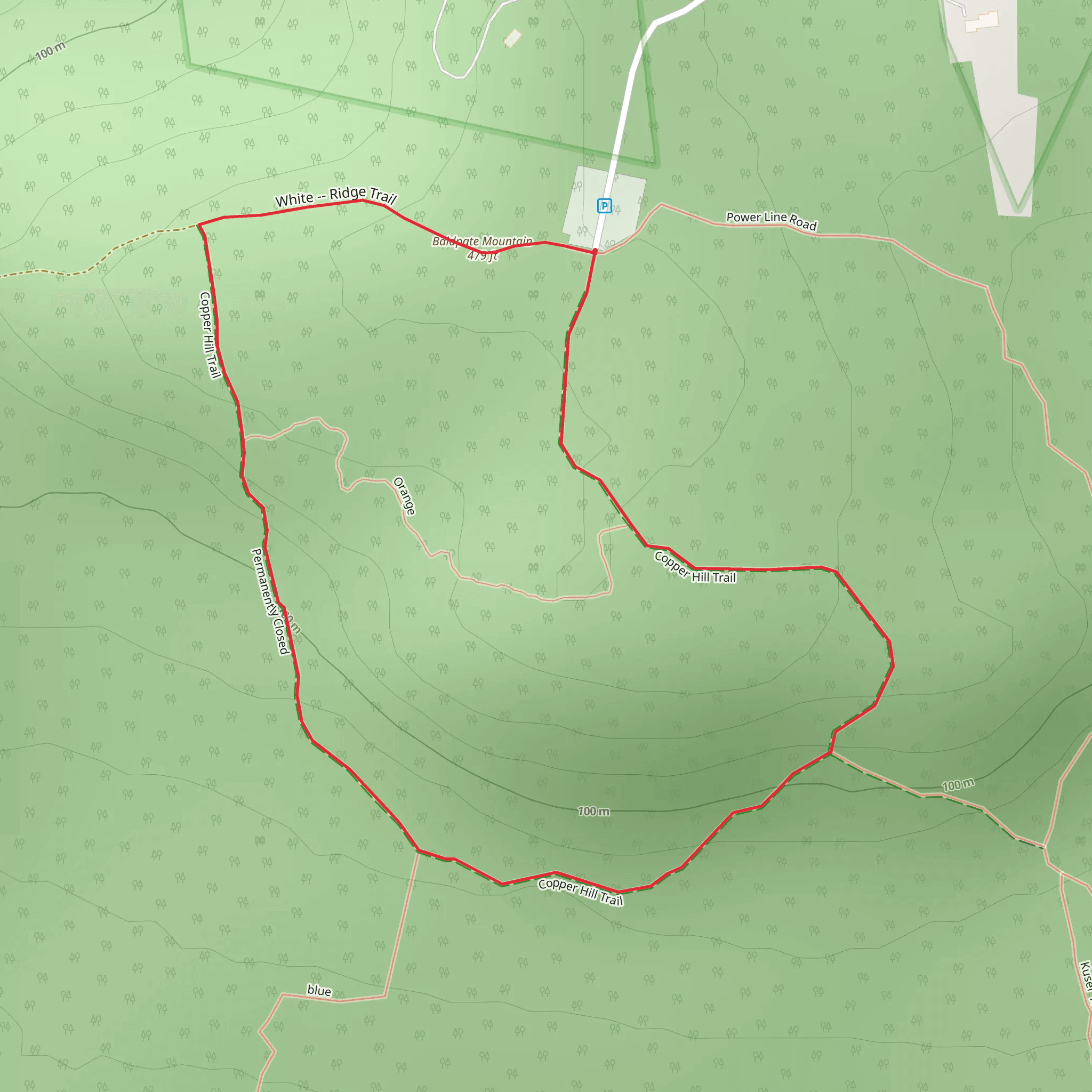 Baldpate Mountain and Copper Hill Loop Trail mobile static map