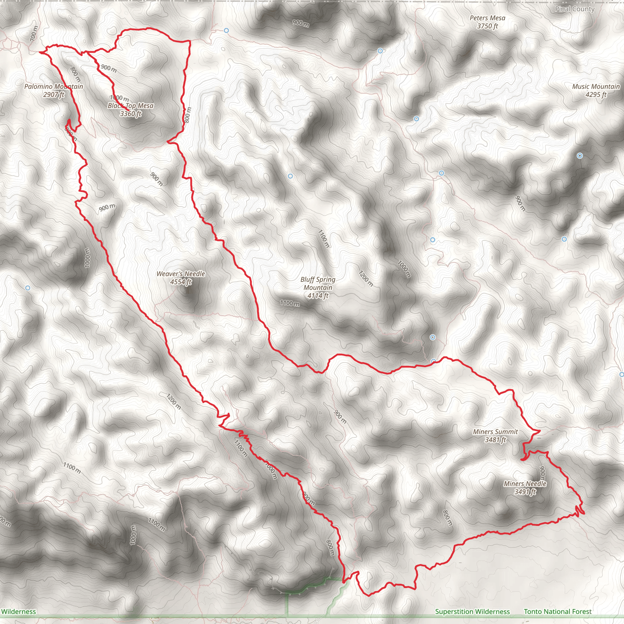 Peralta Canyon, Black Top Mesa and Bluff Saddle Loop Trail mobile static map