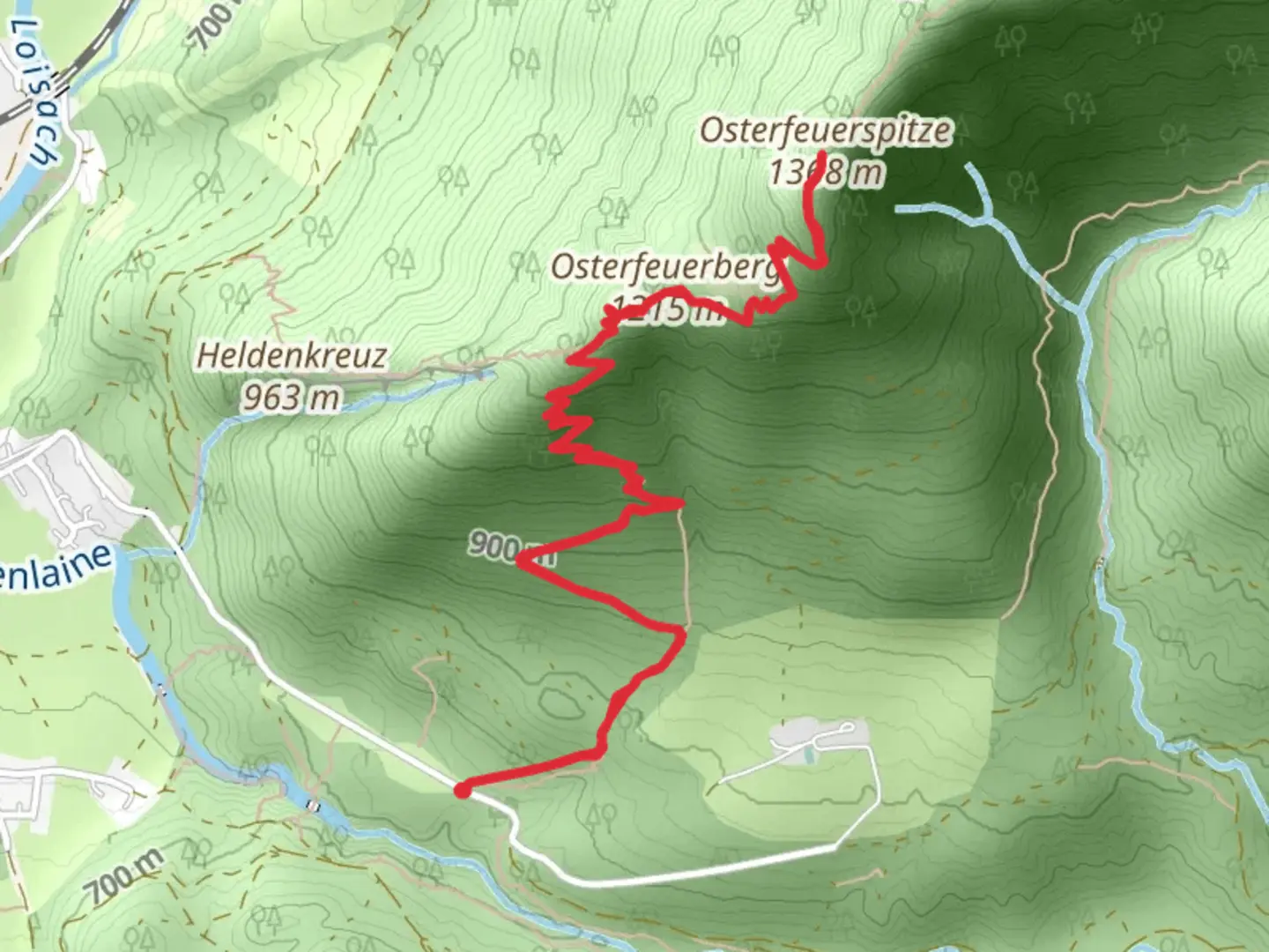 An image depicting the trail Osterfeuerspitze and its surrounding area.