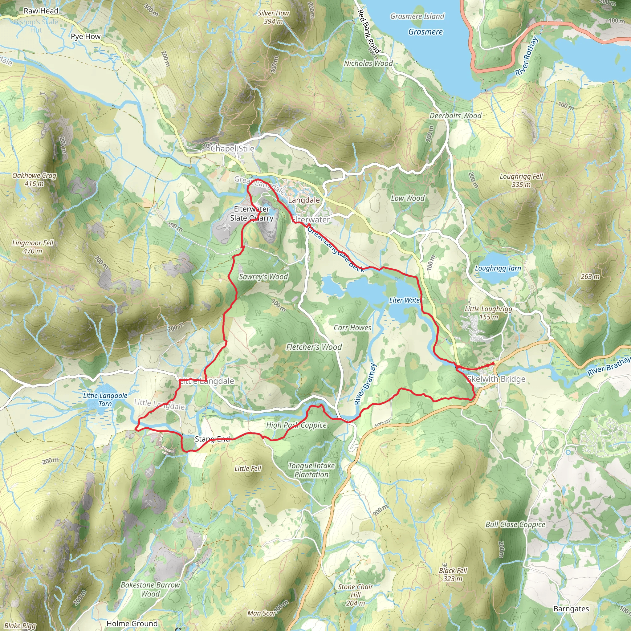 Skelwith Bridge, Stag End and Elterwater Loop mobile static map