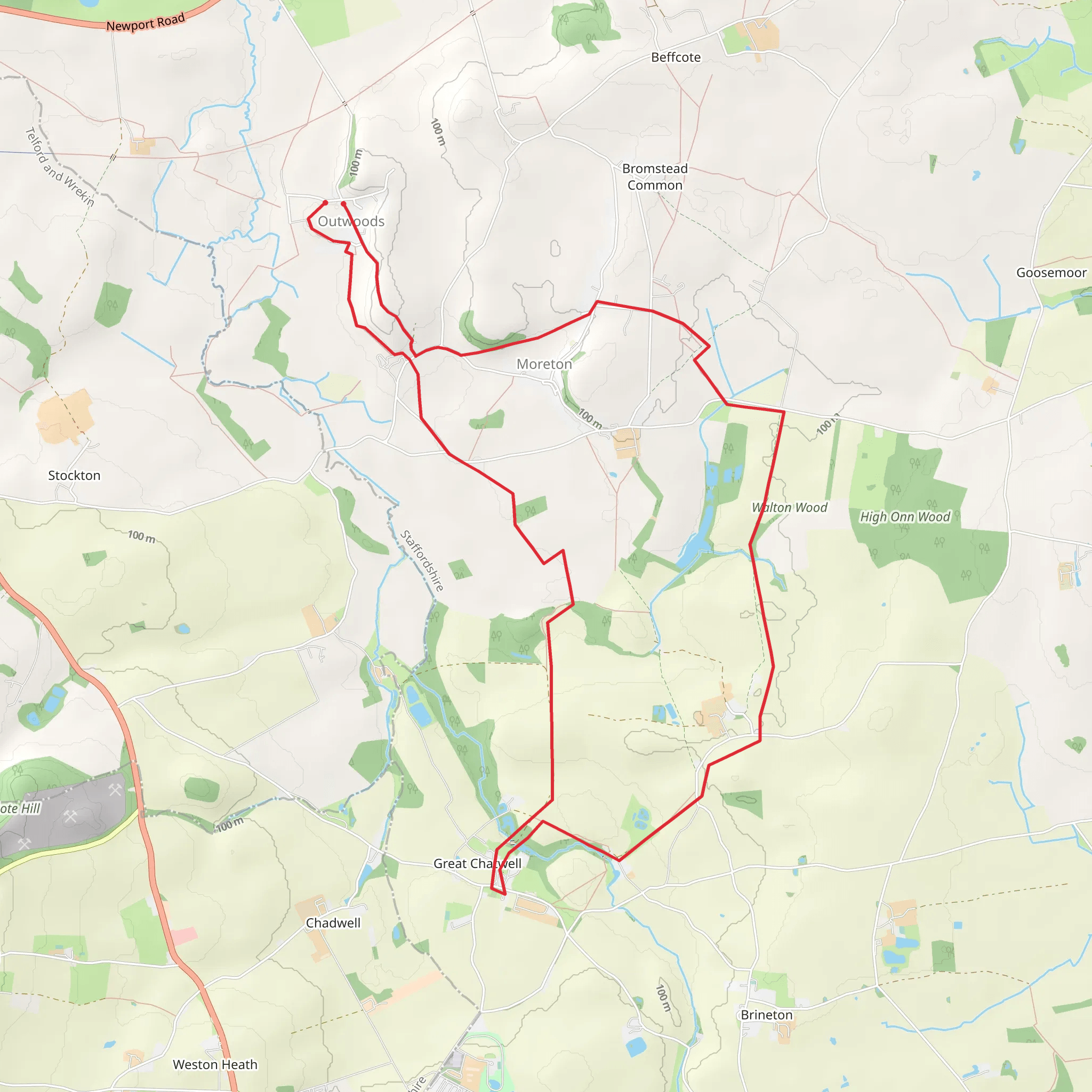 Outwoods to Red Lion mobile static map