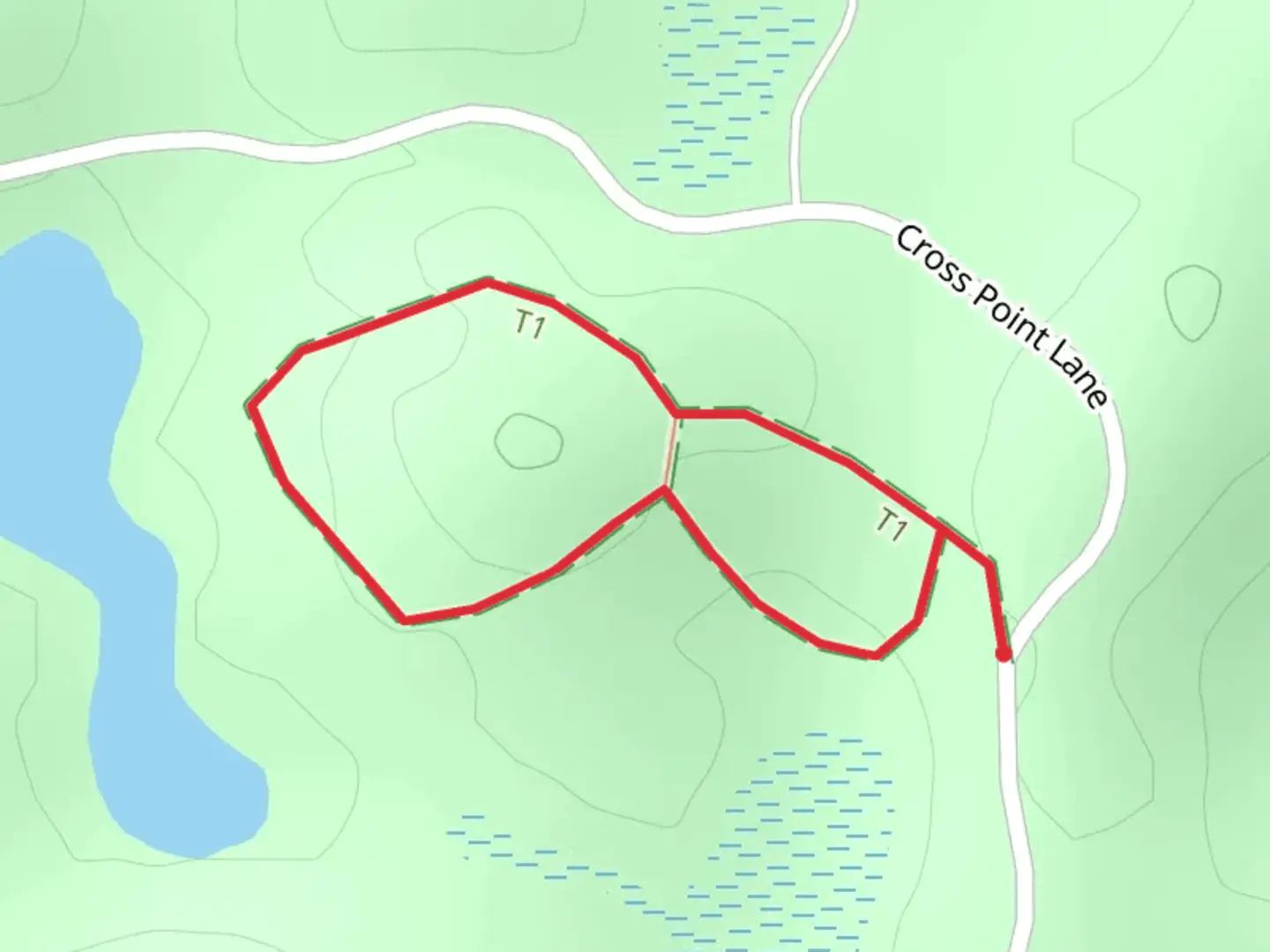 An image depicting the trail Cross Point Lane Loop and its surrounding area.
