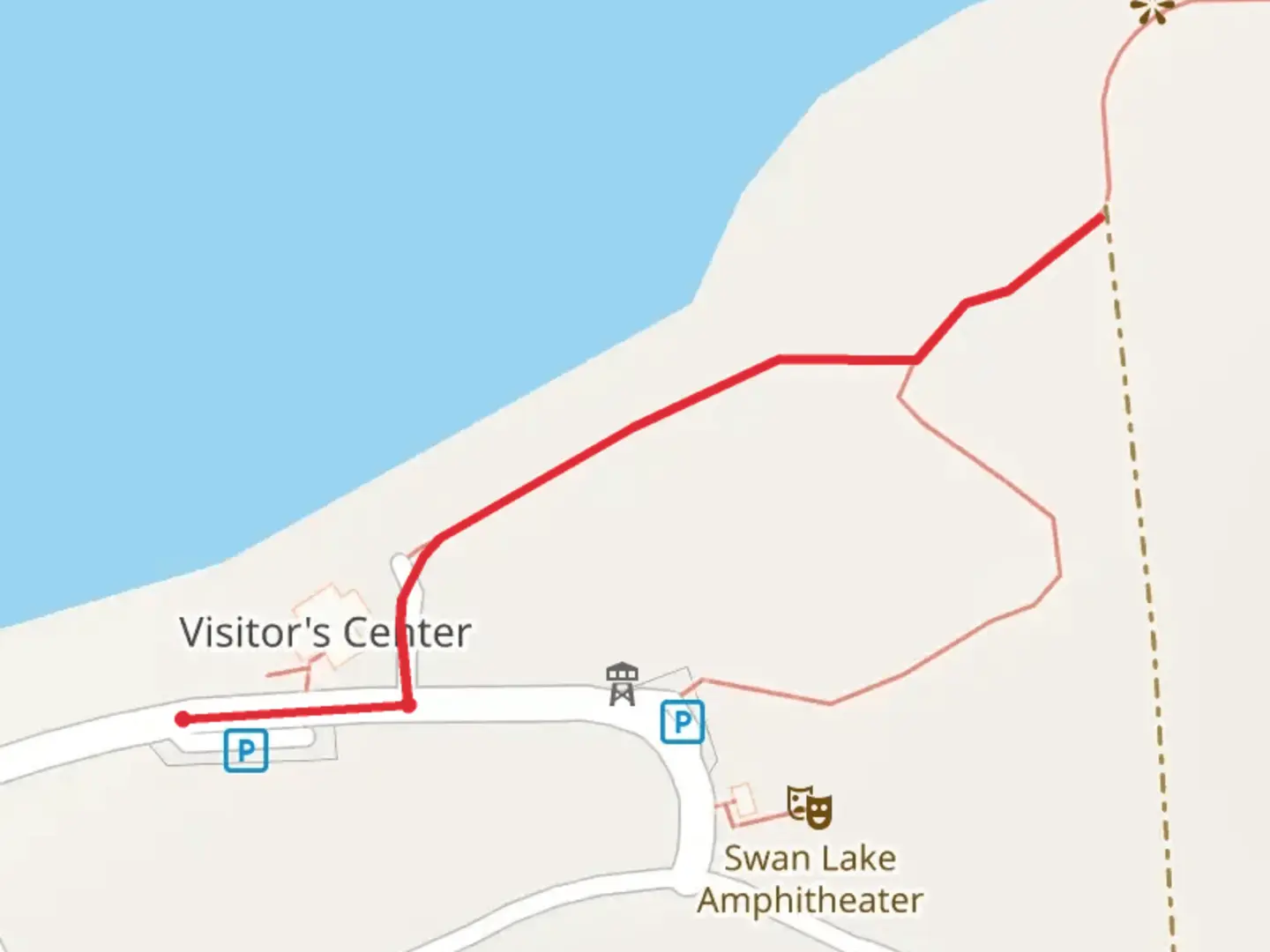 An image depicting the trail Swan Lake National Wildlife Refuge and its surrounding area.