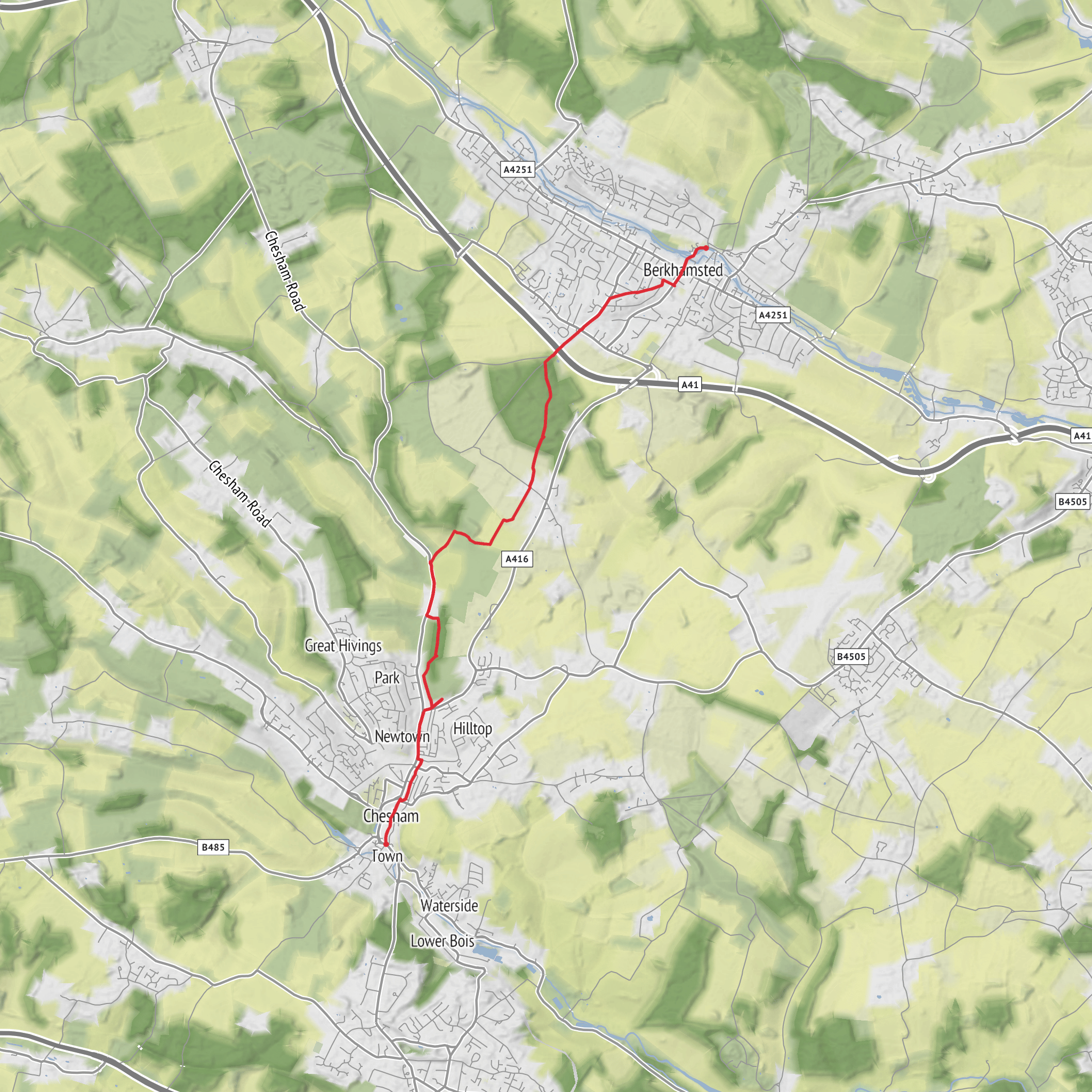 Berkhamsted to Chesham via Hockeridge Wood mobile static map