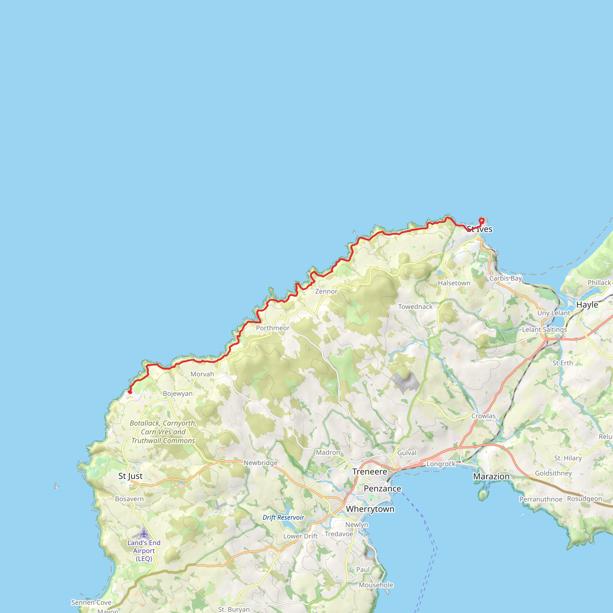 St Ives to Boscaswell Walk mobile static map