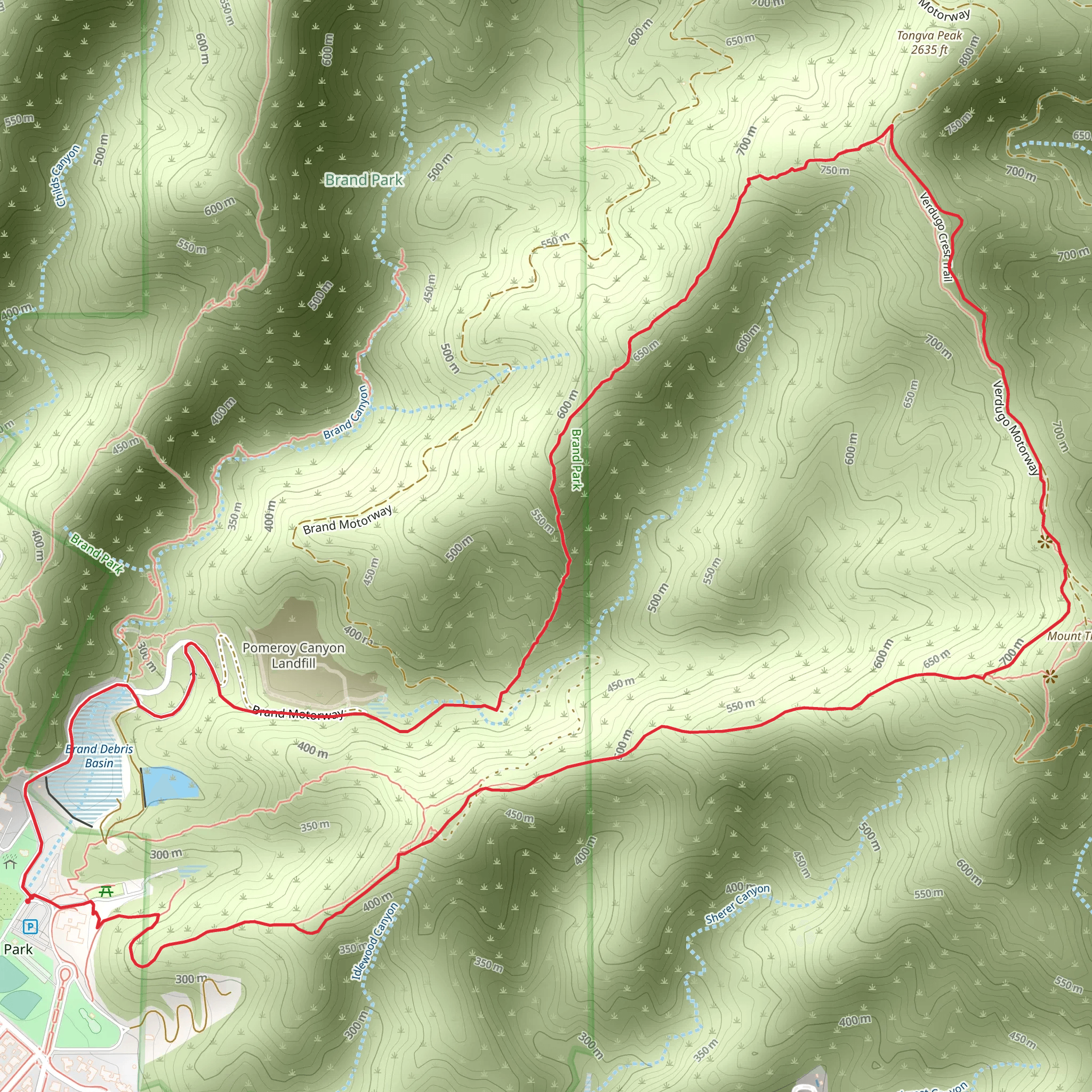 Brand Debris Basin and Tongva Peak Loop via Verdugo Crest mobile static map