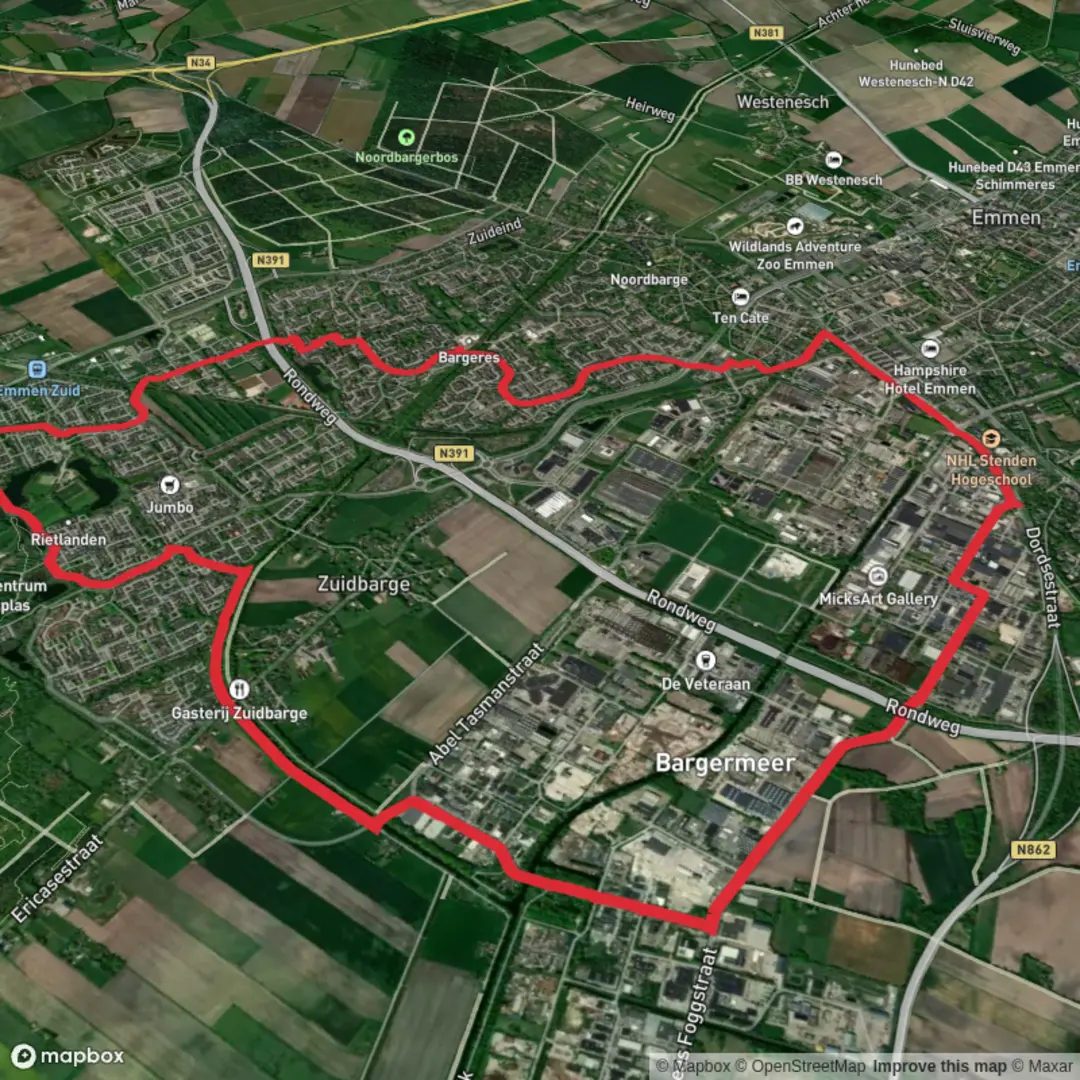 An image depicting the trail Witte Zwanenwater via Eiken Weg and Veldstukken and its surrounding area.