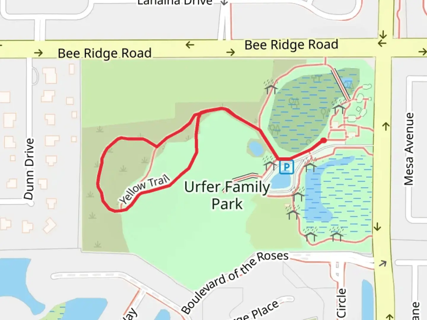 An image depicting the trail Urfer Family Park Loop and its surrounding area.