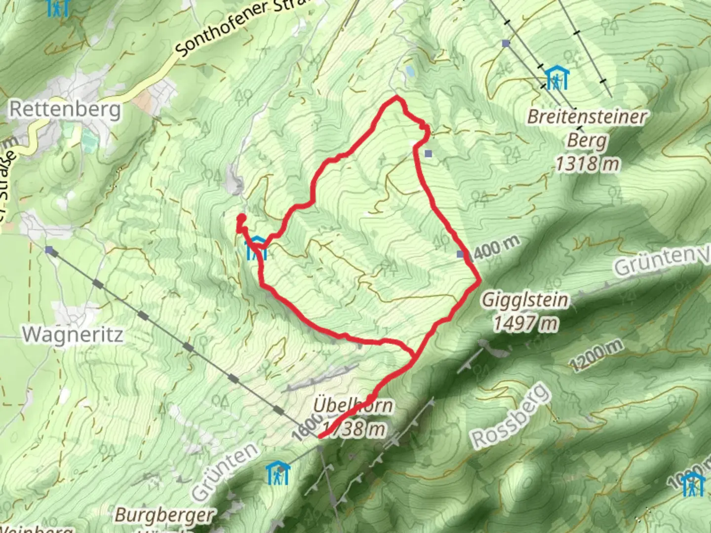 An image depicting the trail Übelhorn Loop and its surrounding area.