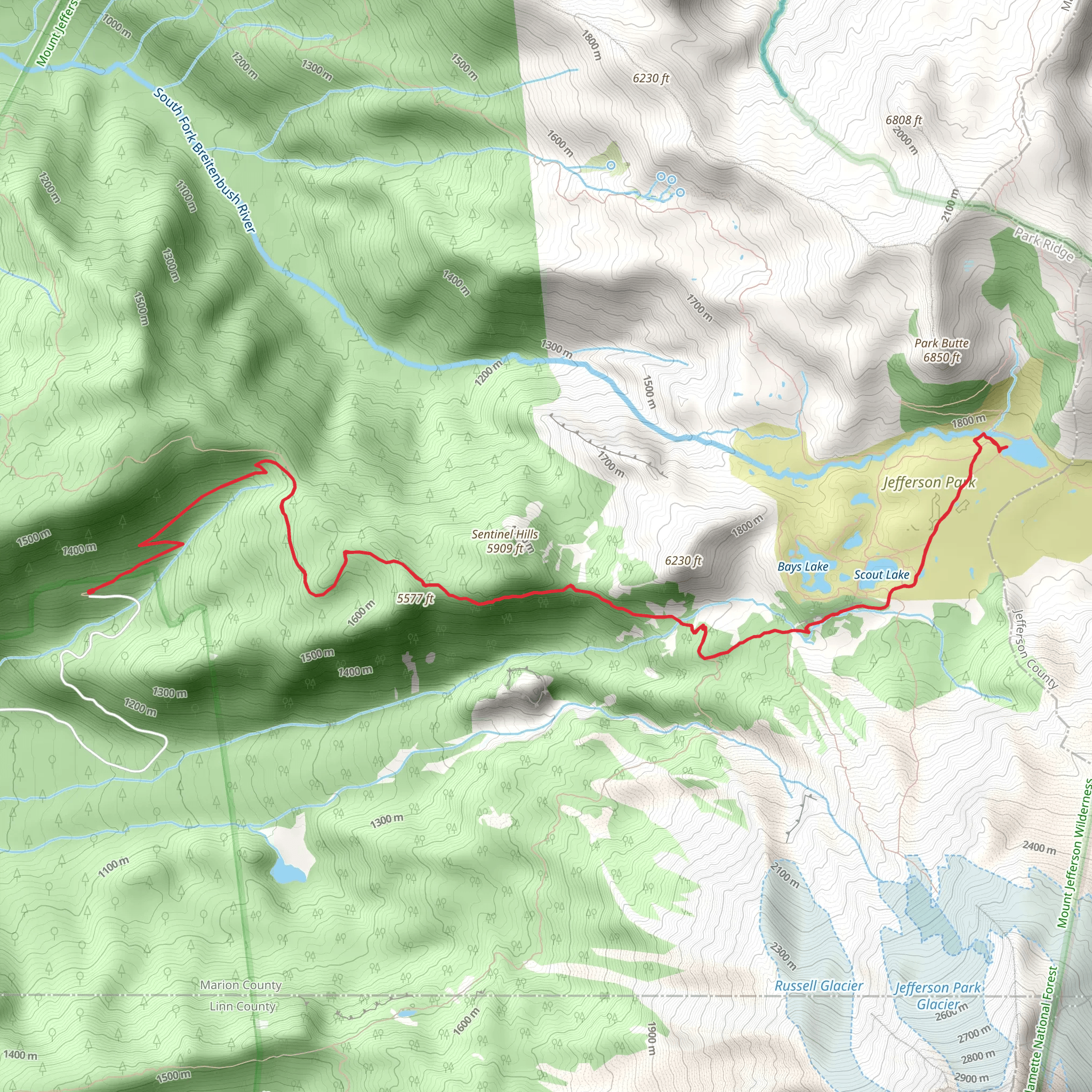 Russell Lake and Jefferson Park via PCT mobile static map