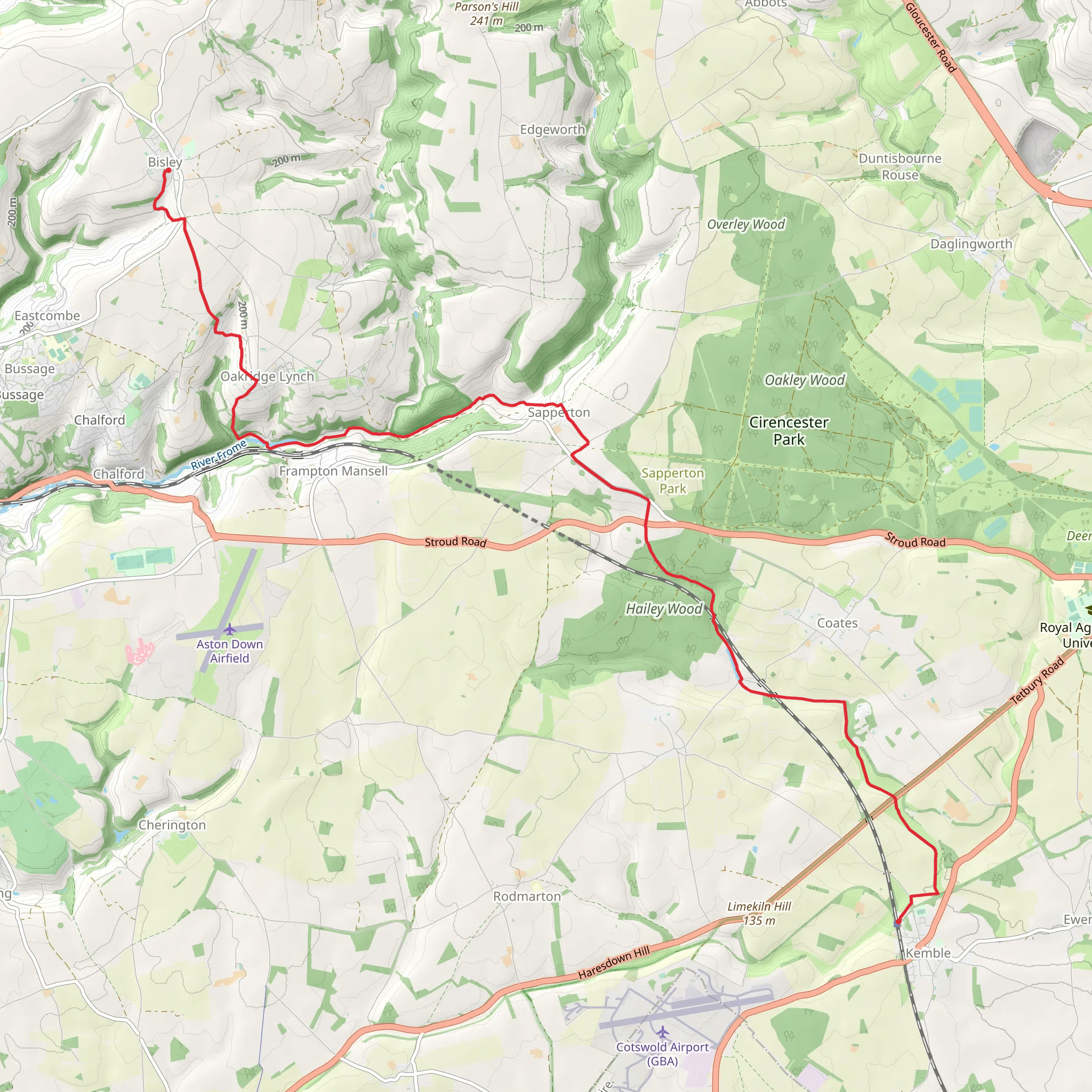 Bisley to Kemble Walk mobile static map