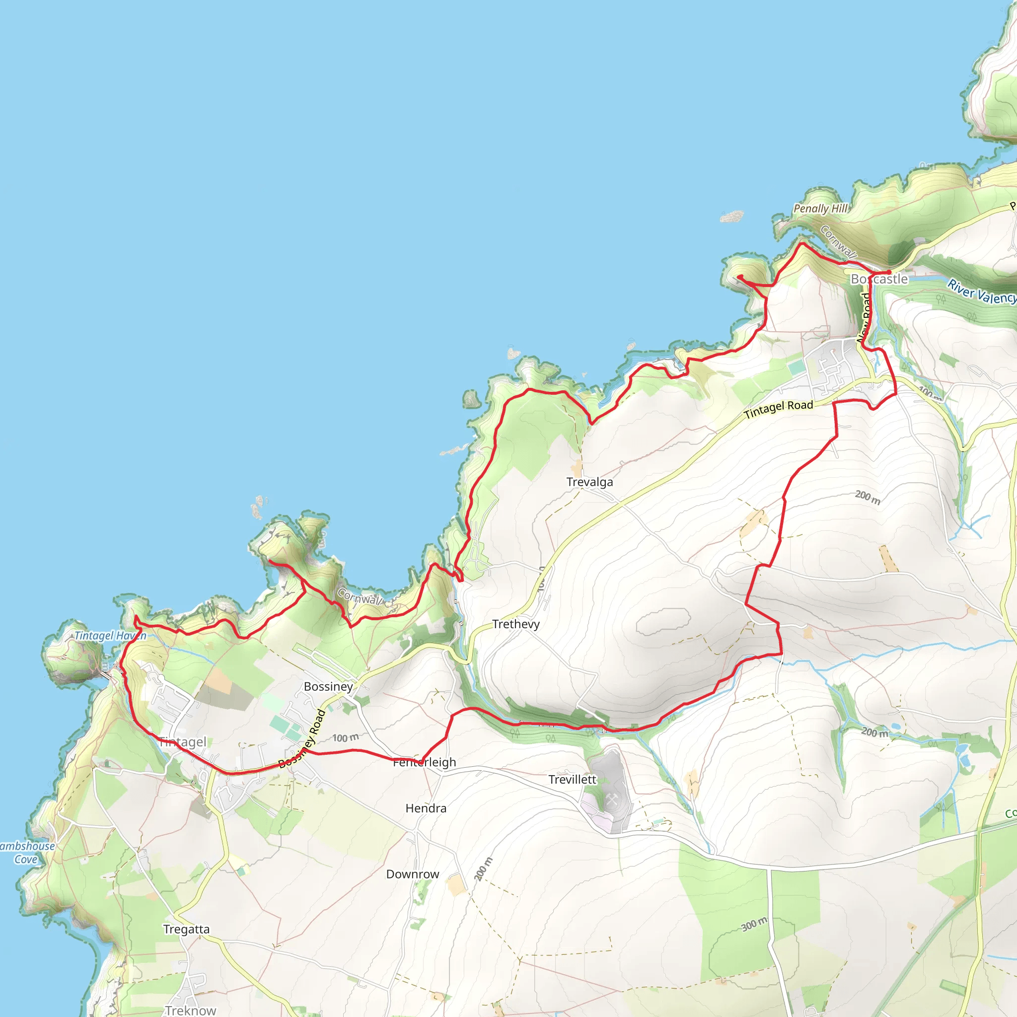 Boscastle to Tintagel Loop via Bossiney Cove mobile static map