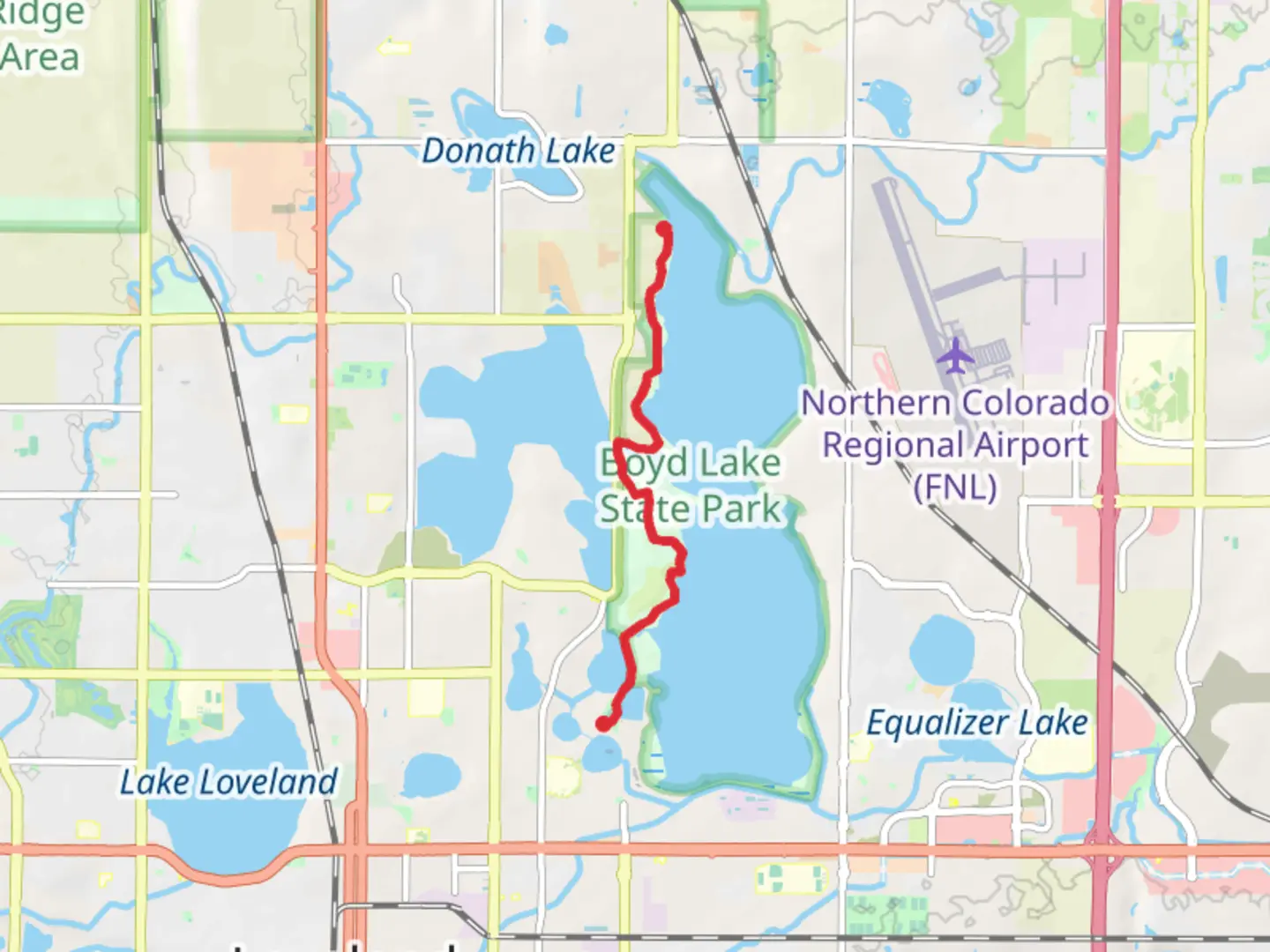 An image depicting the trail Boyd Lake Trail from Seven Lakes Park and its surrounding area.