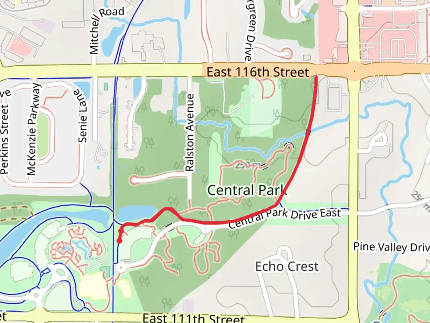 An image depicting the trail Central Park East Shelters Walk and its surrounding area.