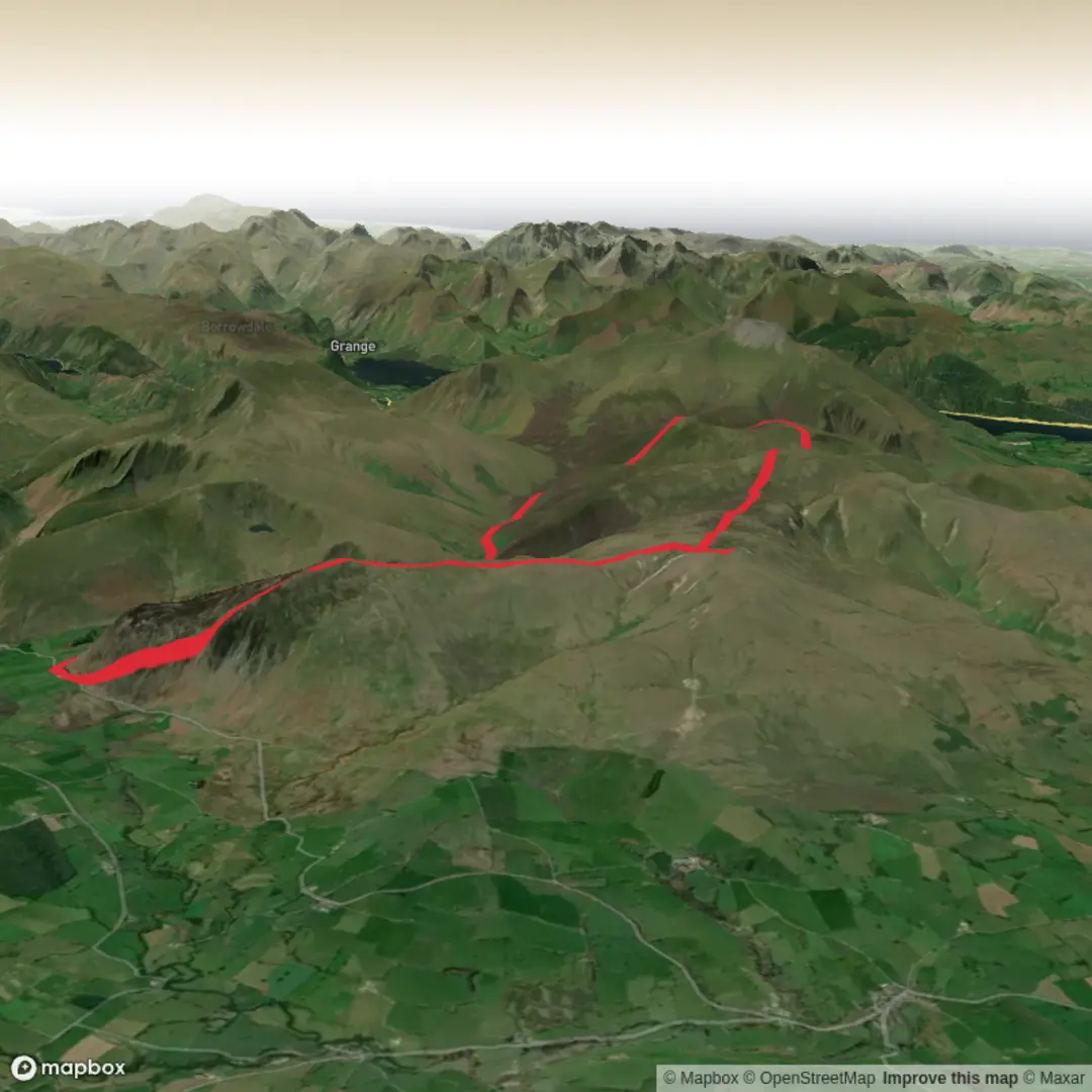 An image depicting the trail O'Blencathra, High Pike and Great Calva Loop and its surrounding area.