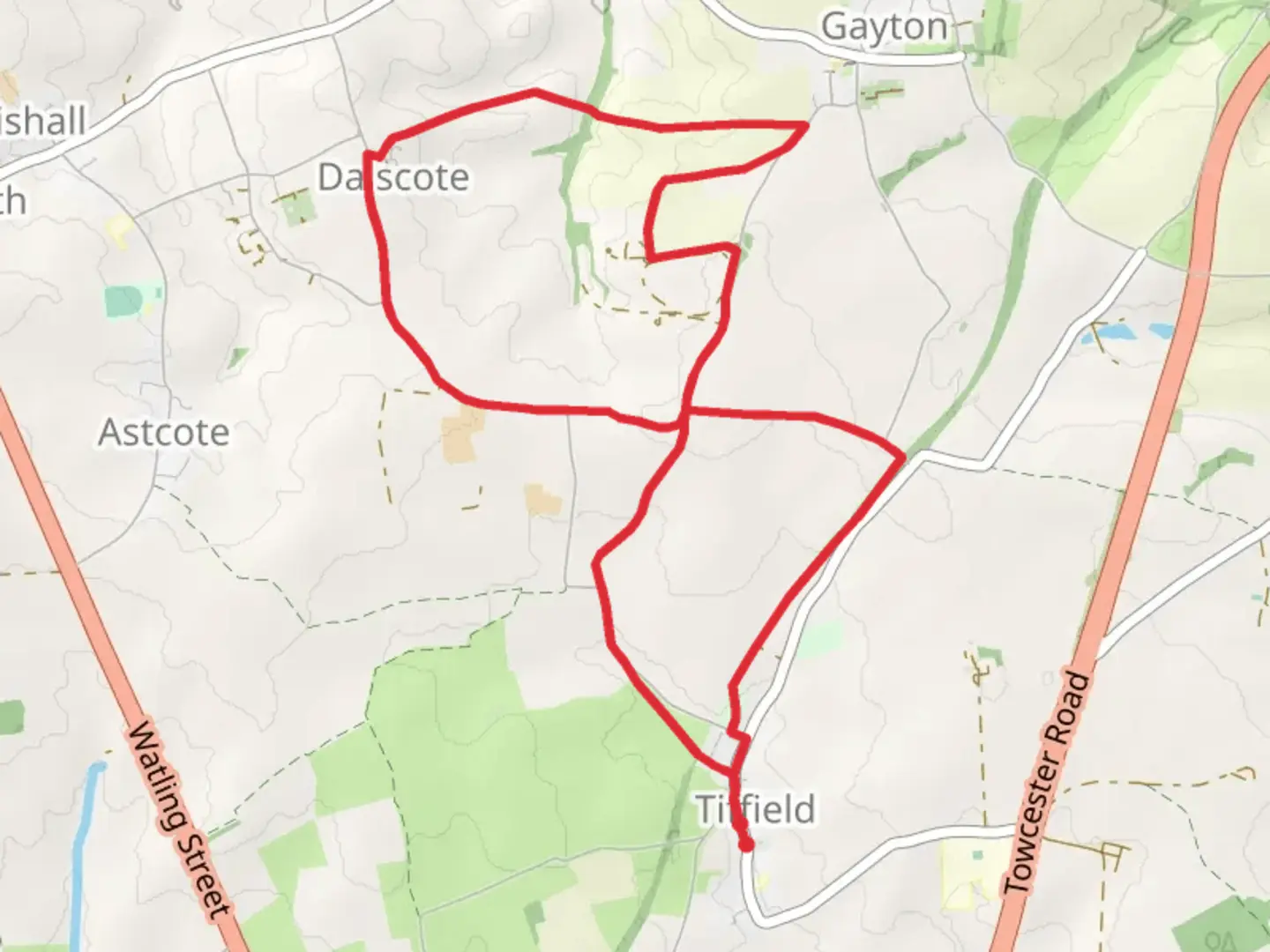 An image depicting the trail Tiffield Country Park Loop and its surrounding area.
