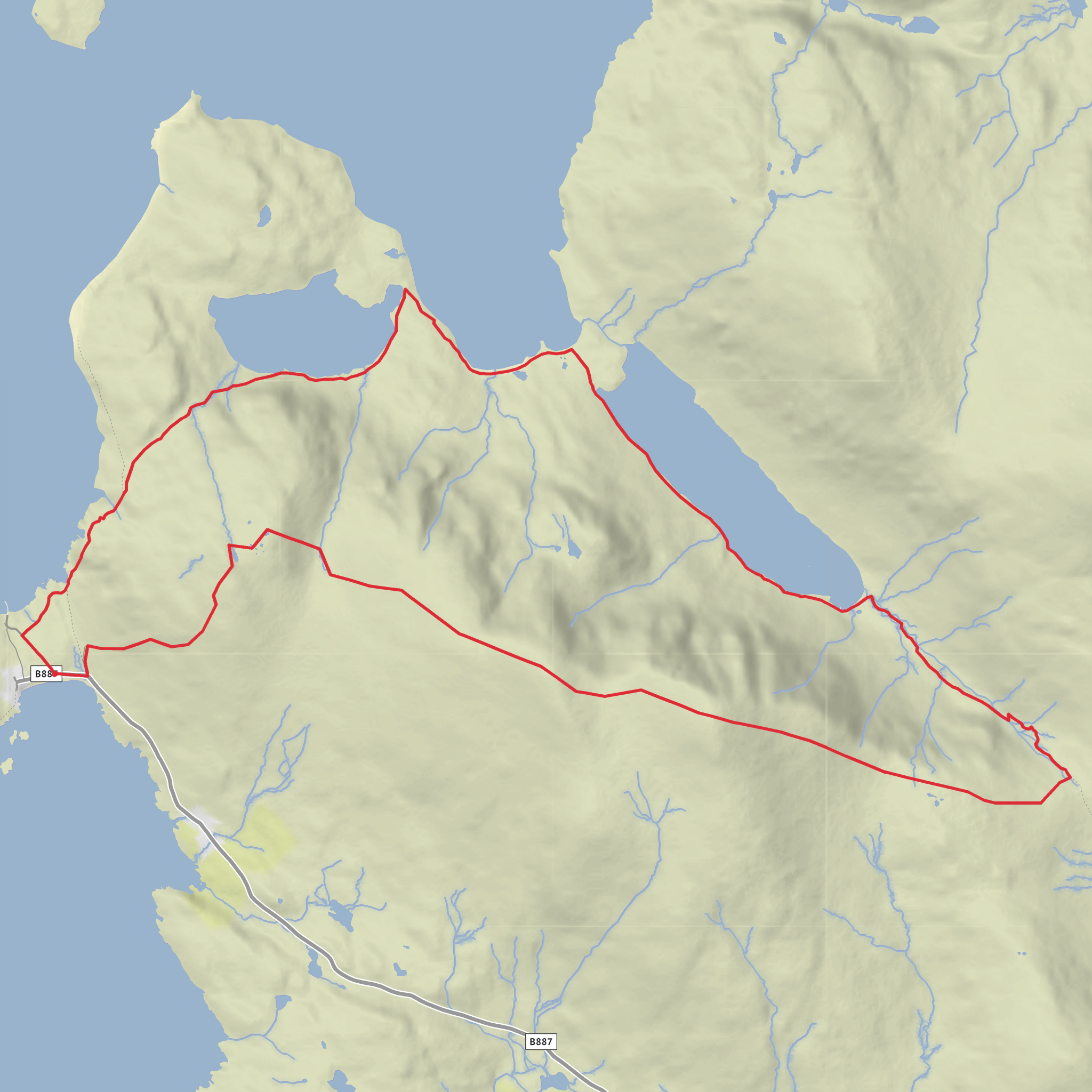 Loch na Cleabhaig, Loch a' Ghlinne, Huiseabhal Mor and Huiseabhal Beag mobile static map