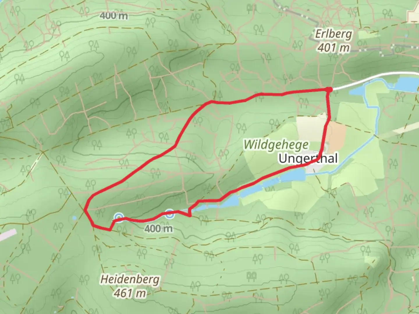 An image depicting the trail Ungerthal Loop and its surrounding area.
