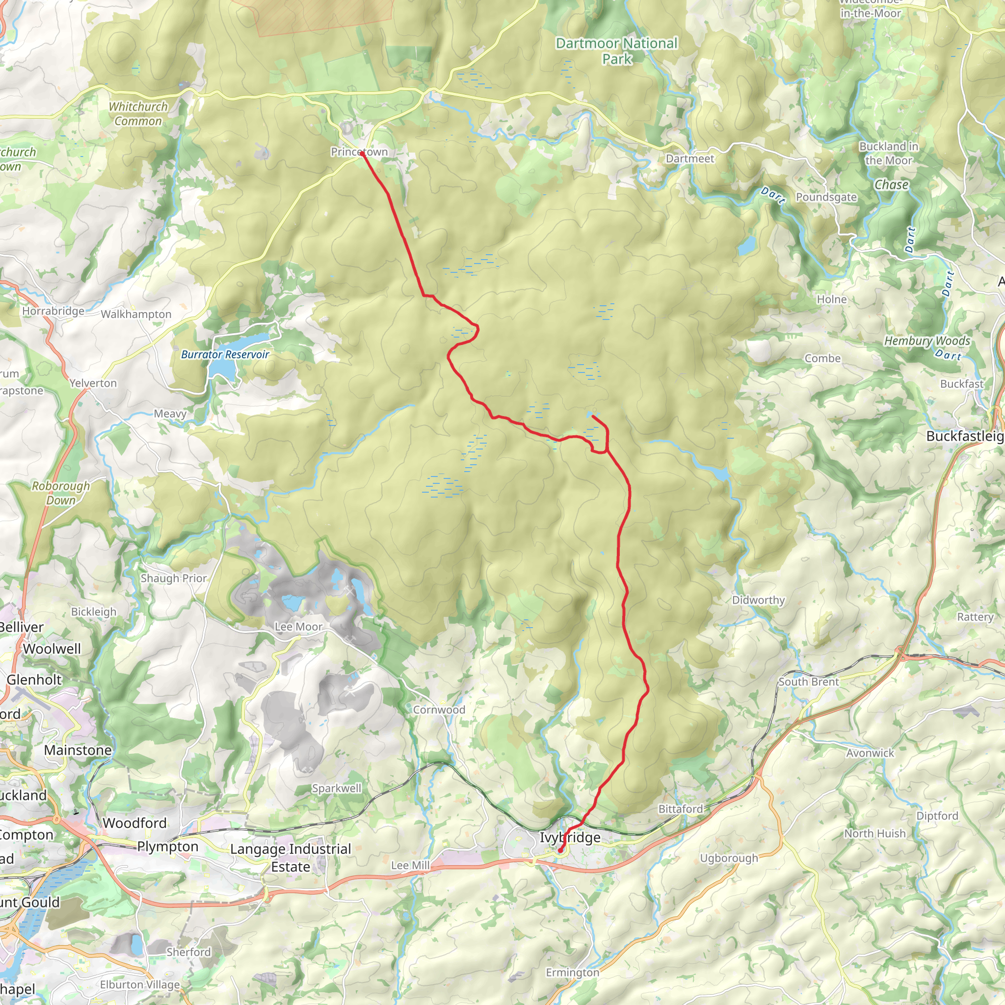 Hike from Princetown to Ivybridge mobile static map