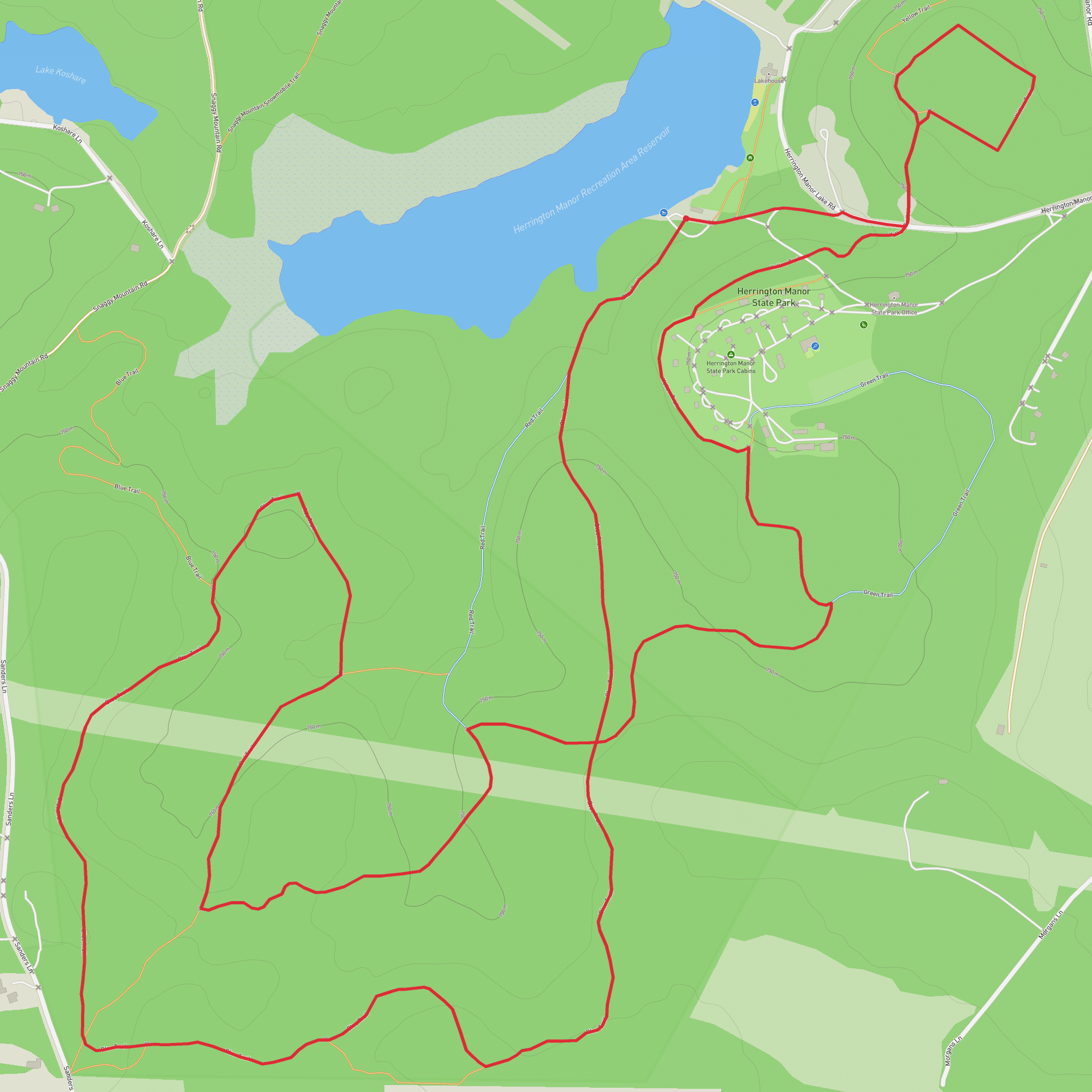 Herrington Reservoir via Red, Blue and Yellow Trail mobile static map